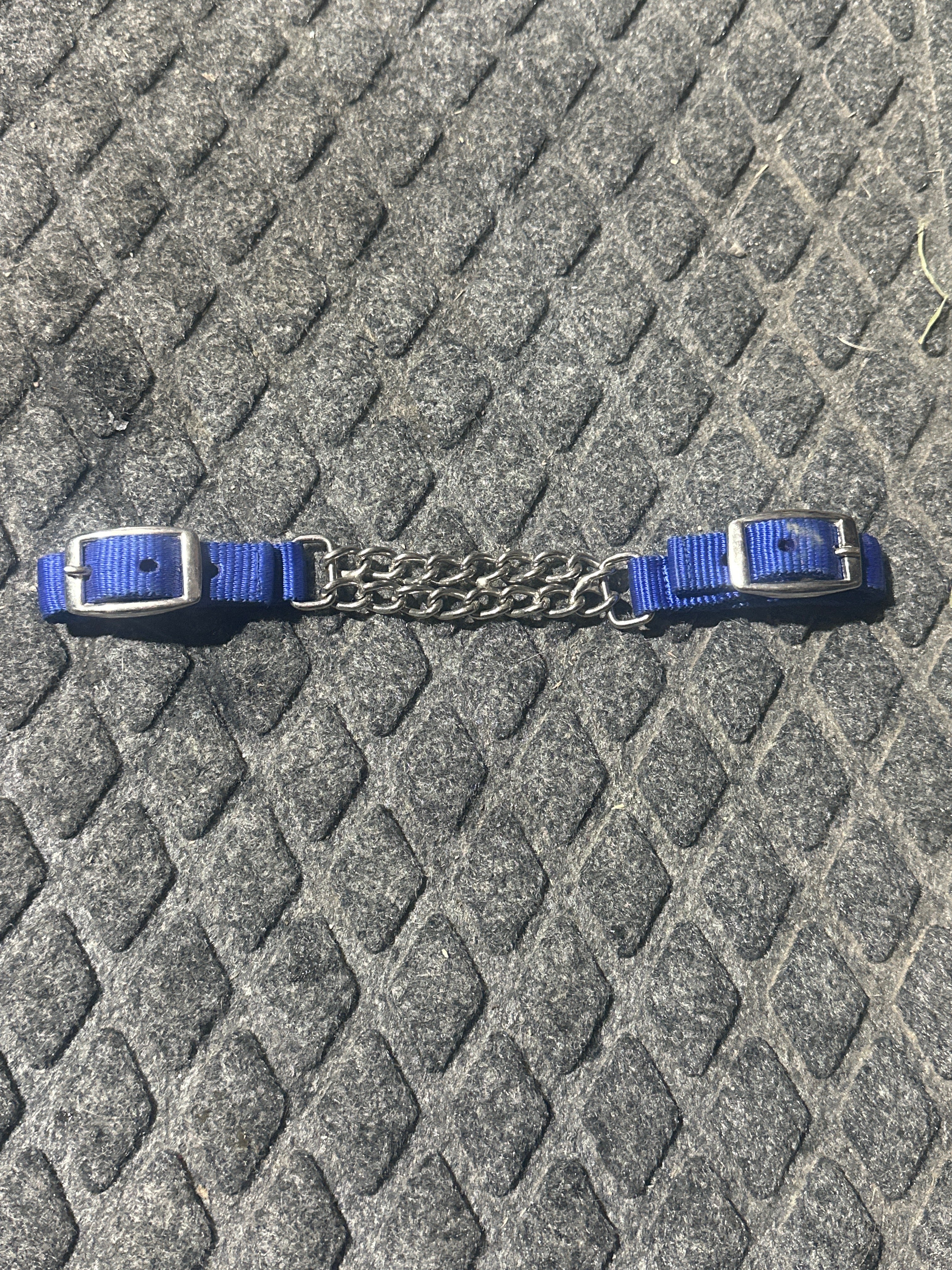 Blue nylon chain chin strap