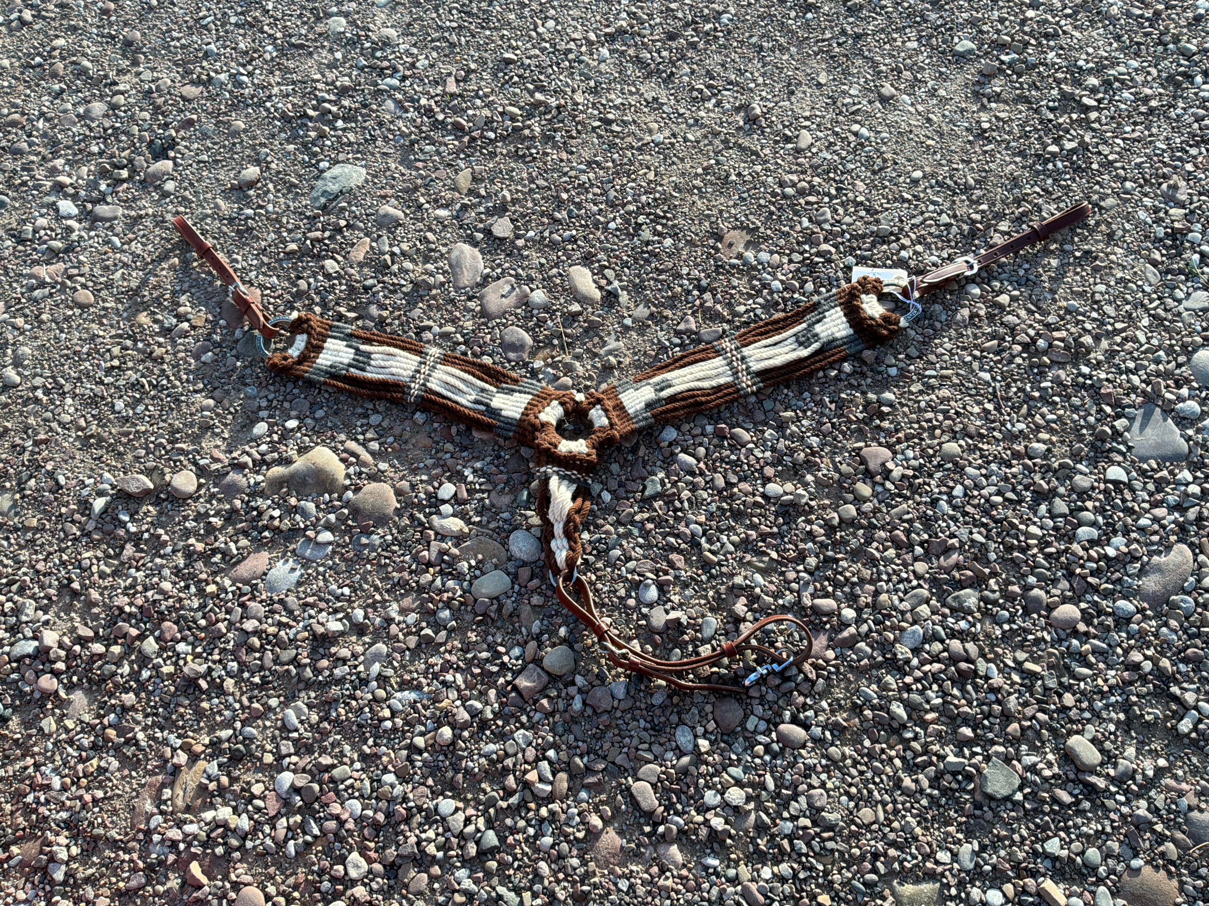 Brown & white string breast collar
