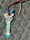 Turquoise & earth tone painted arrow tie on saddle charm