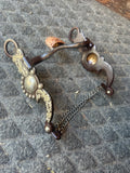 Antique show bit with German silver floral trim and spoon mouth with copper roller