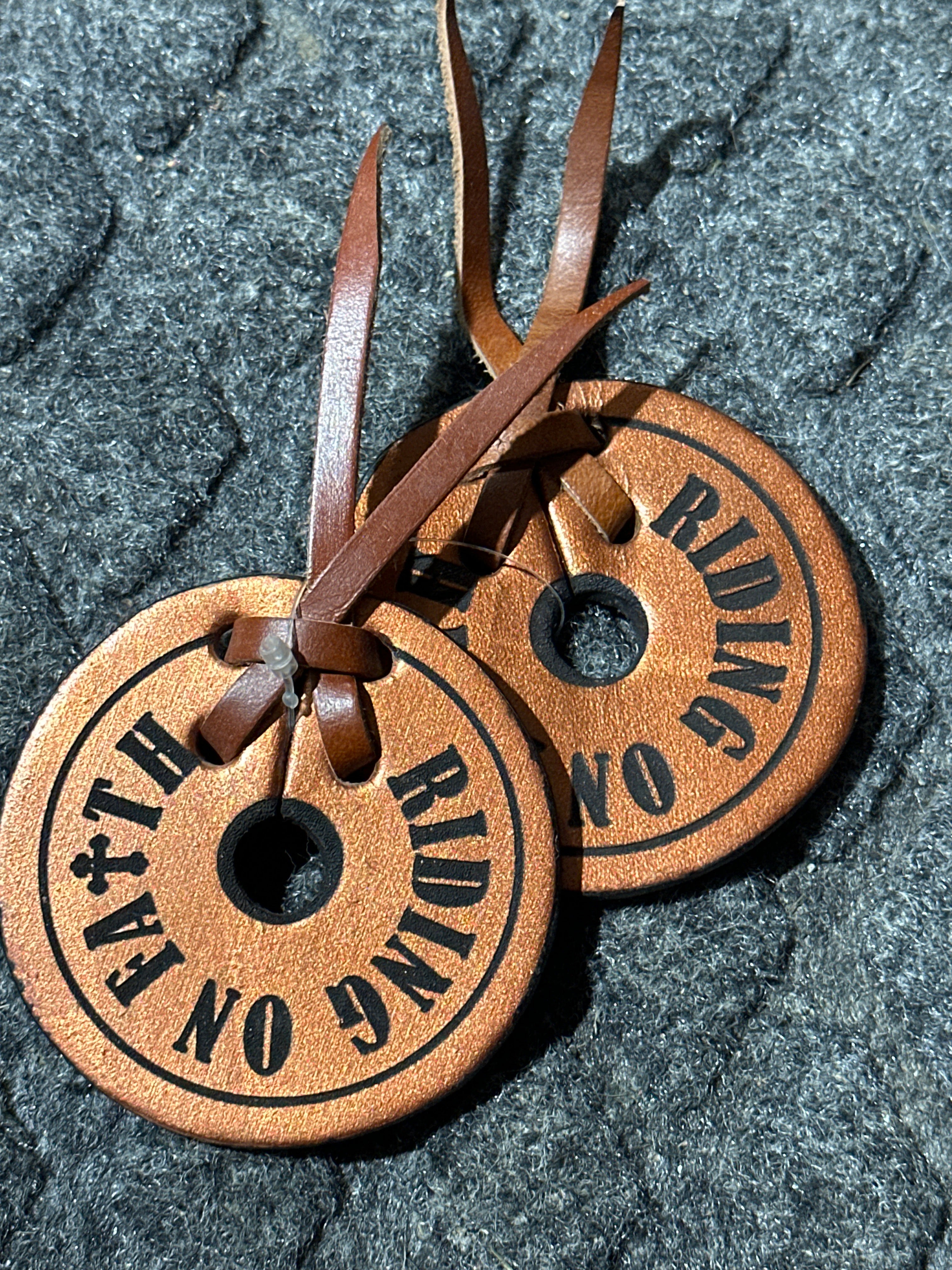 Bronze riding on faith leather bit guards