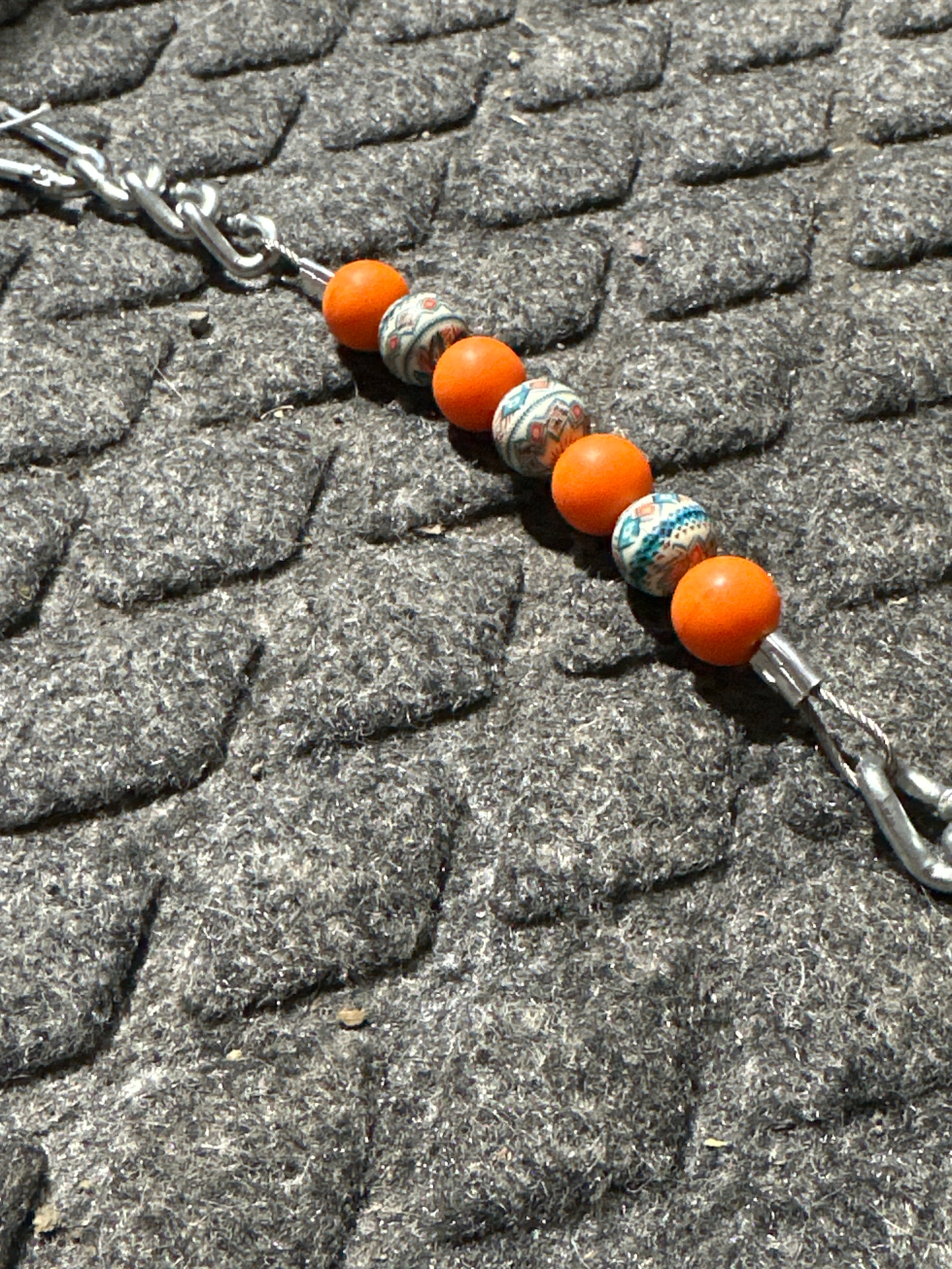 Aztec and orange silicone bead curb strap Pretty Polos by Jessie