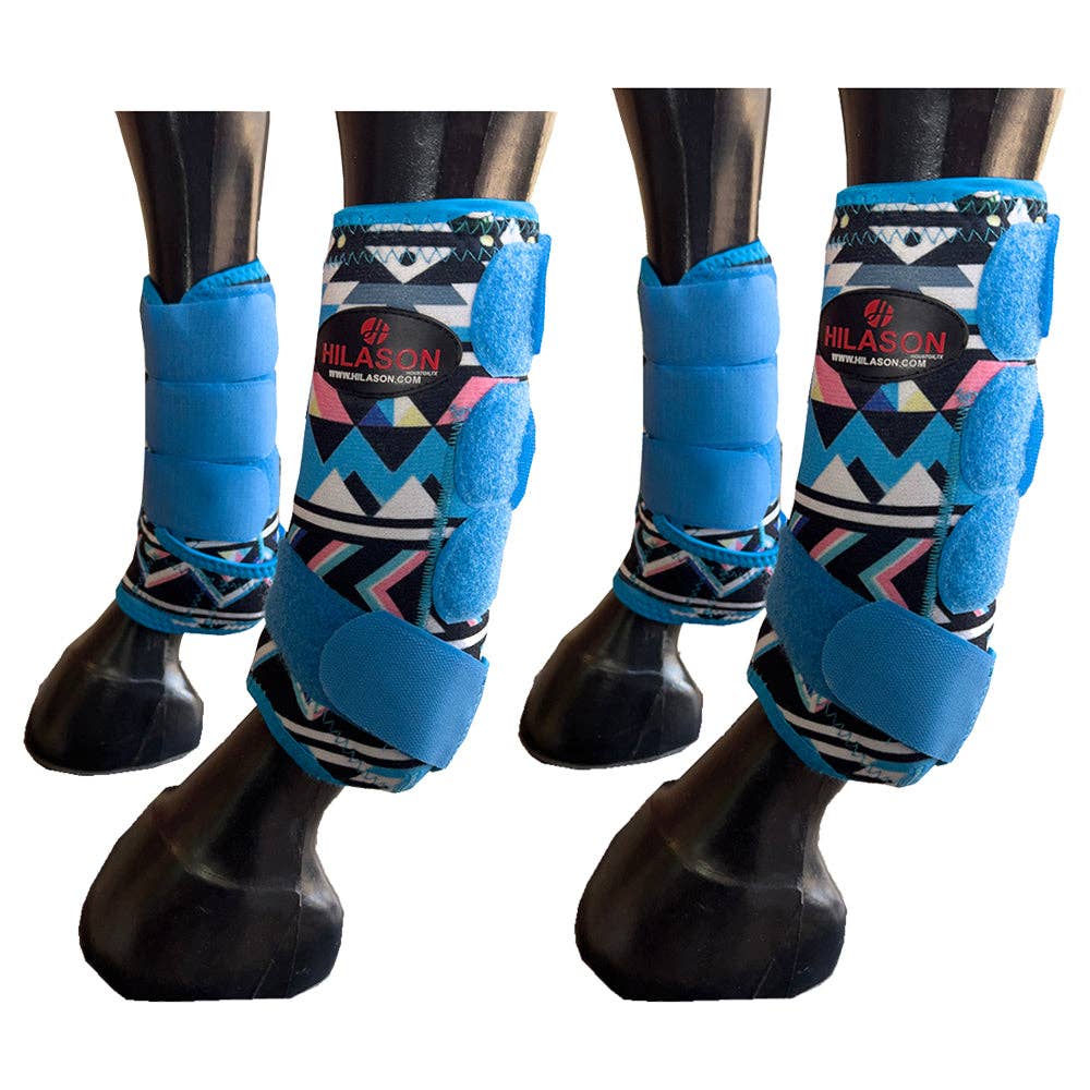 Hilason Horse rear Leg Sport Boots Blue ZigZag / Medium