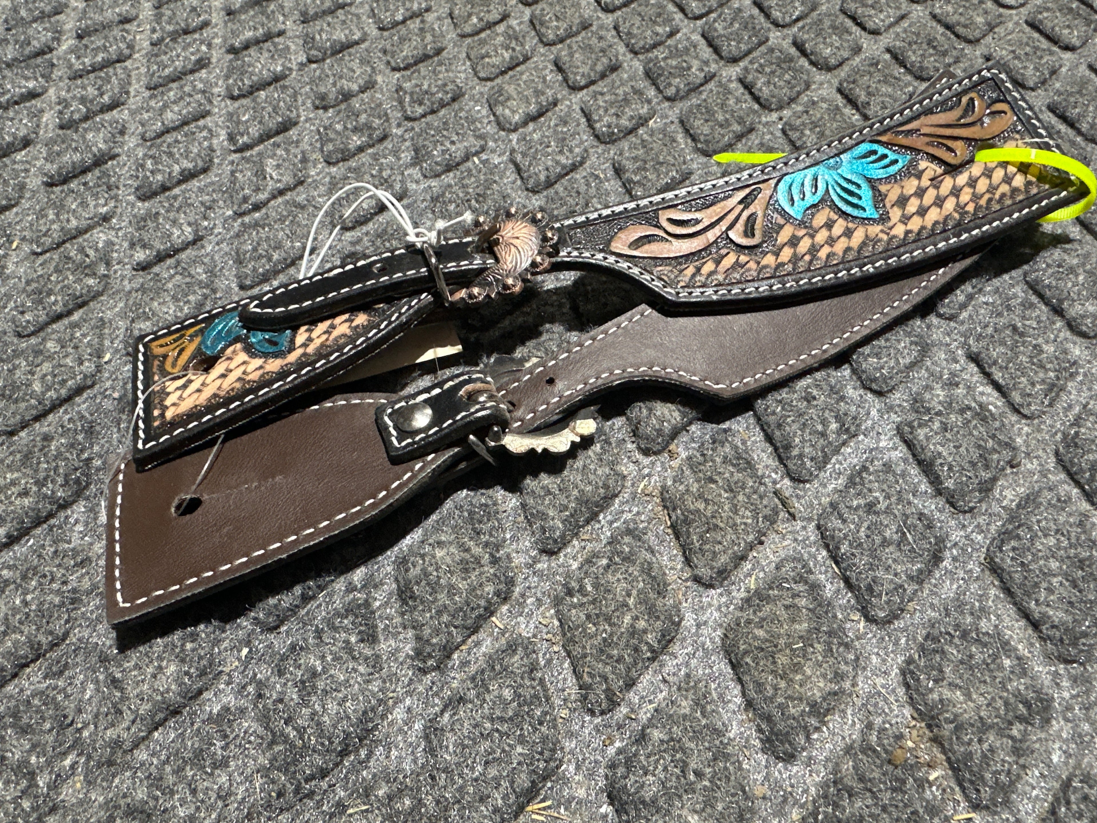 Basket stamped floral accents spur straps