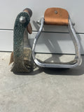 Used barrel stirrups with rubber tread & turquoise sparkle
