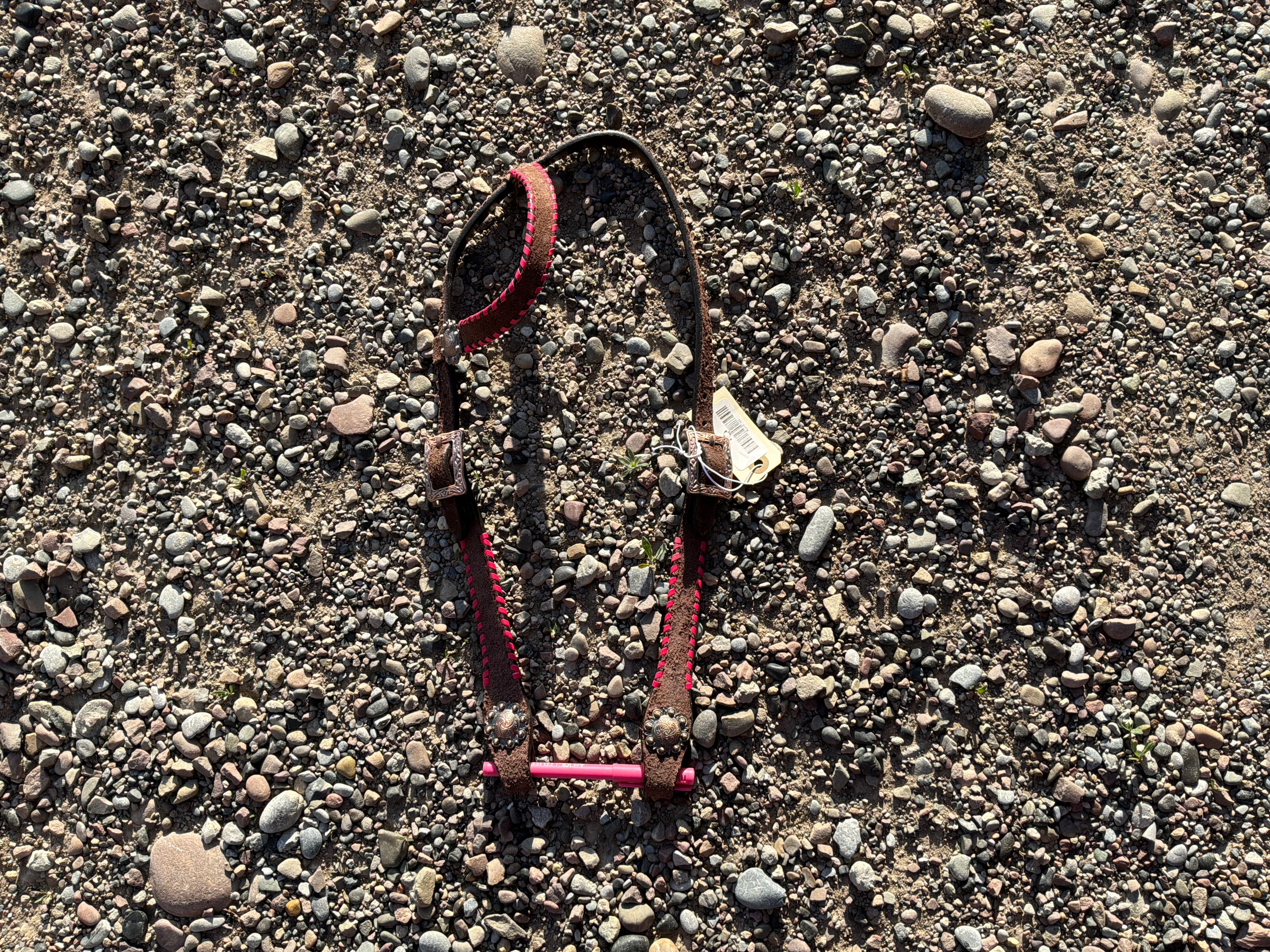 Pink buck stitch headstall