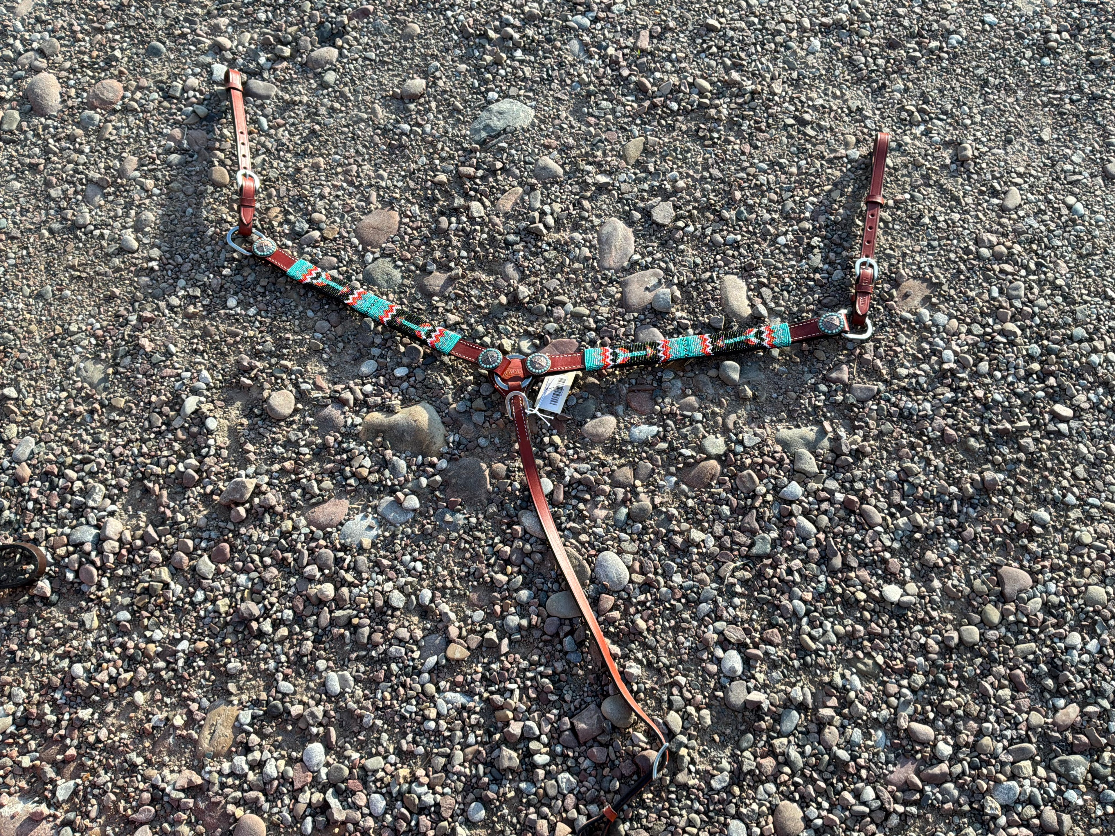 Turquoise, orange & white beaded arrow breast collar