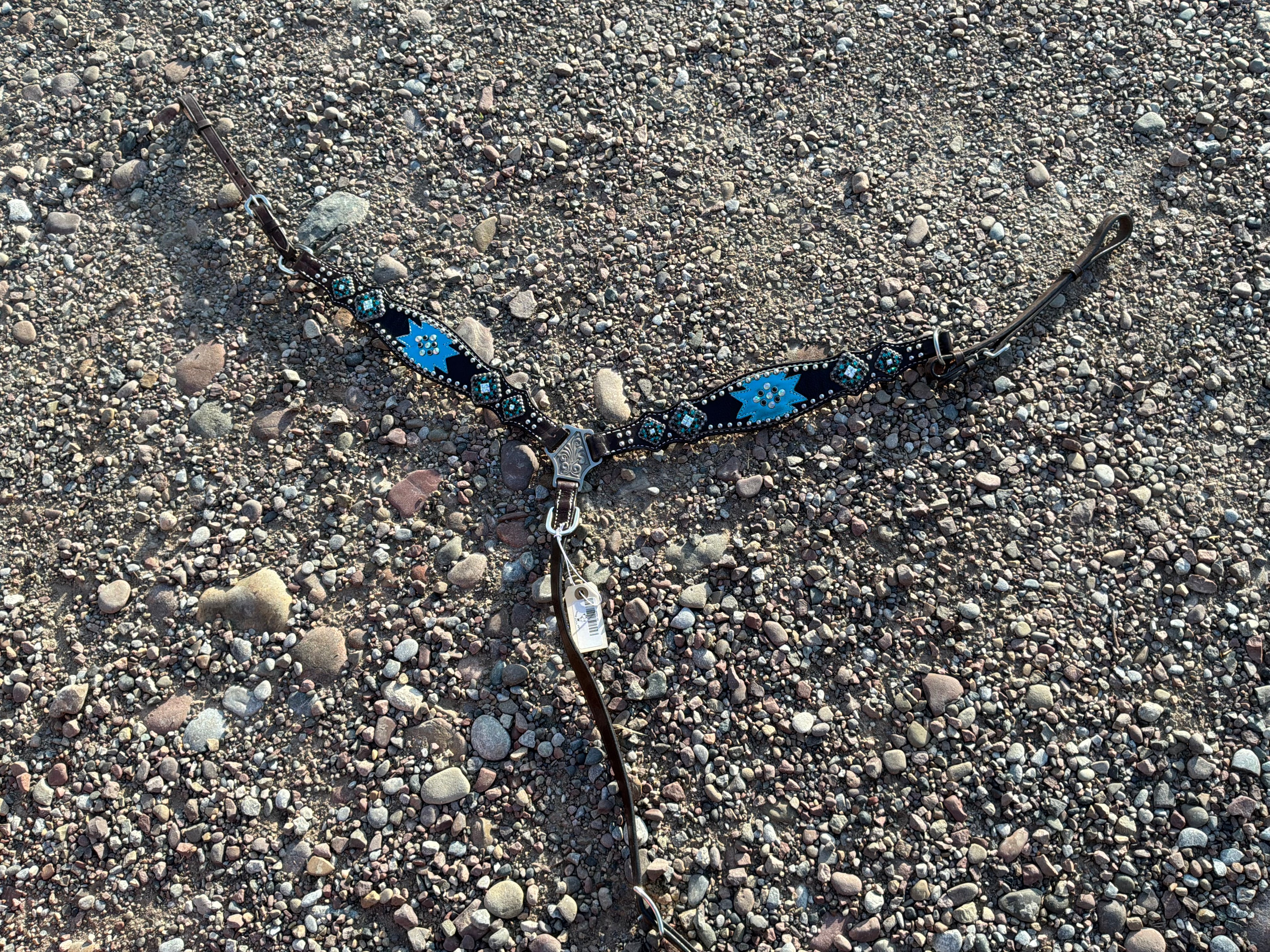 Black & teal bling breast collar
