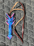 Pink & blue painted arrow tie on saddle charm