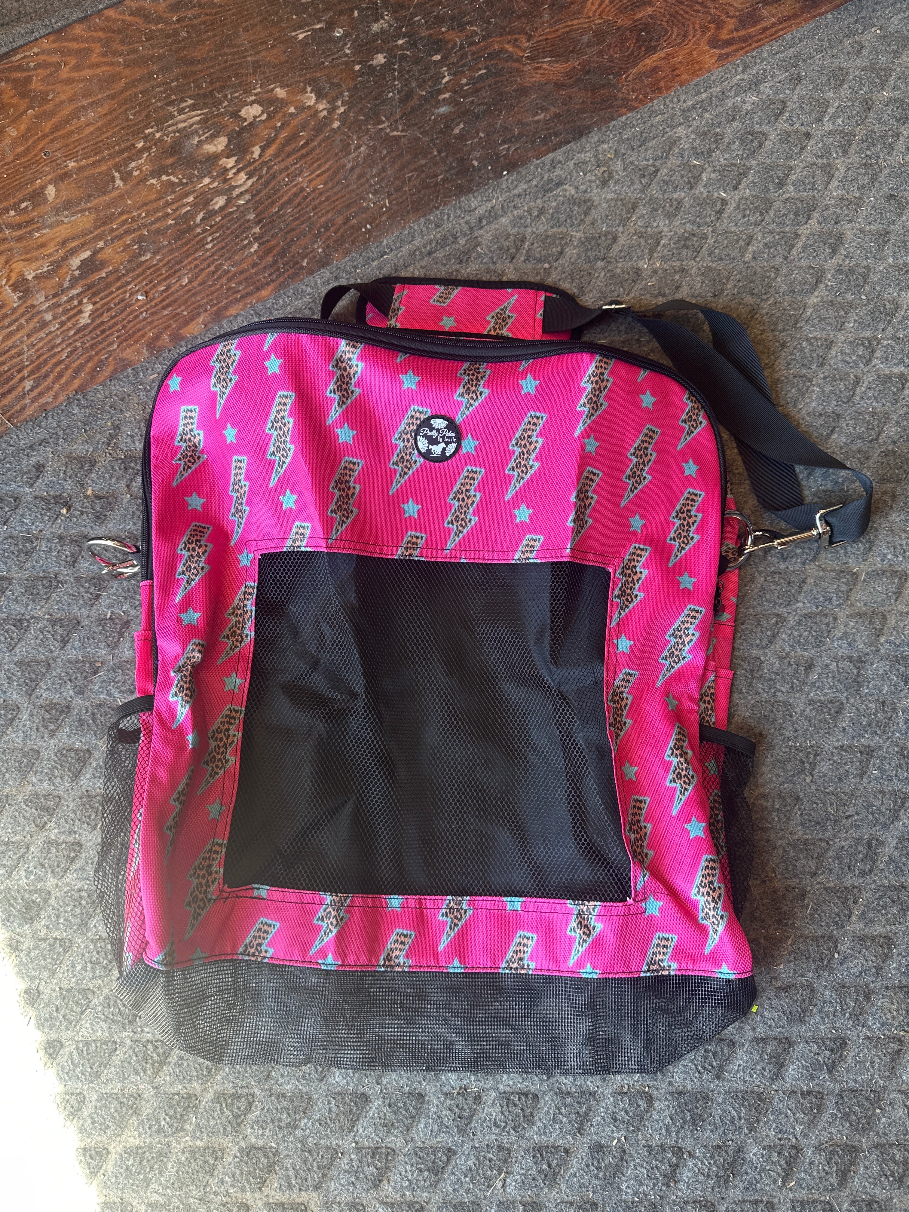 Pretty polos by Jessie pink lightning bolt boot bag