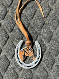 Horseshoe horse head tie on saddle charm