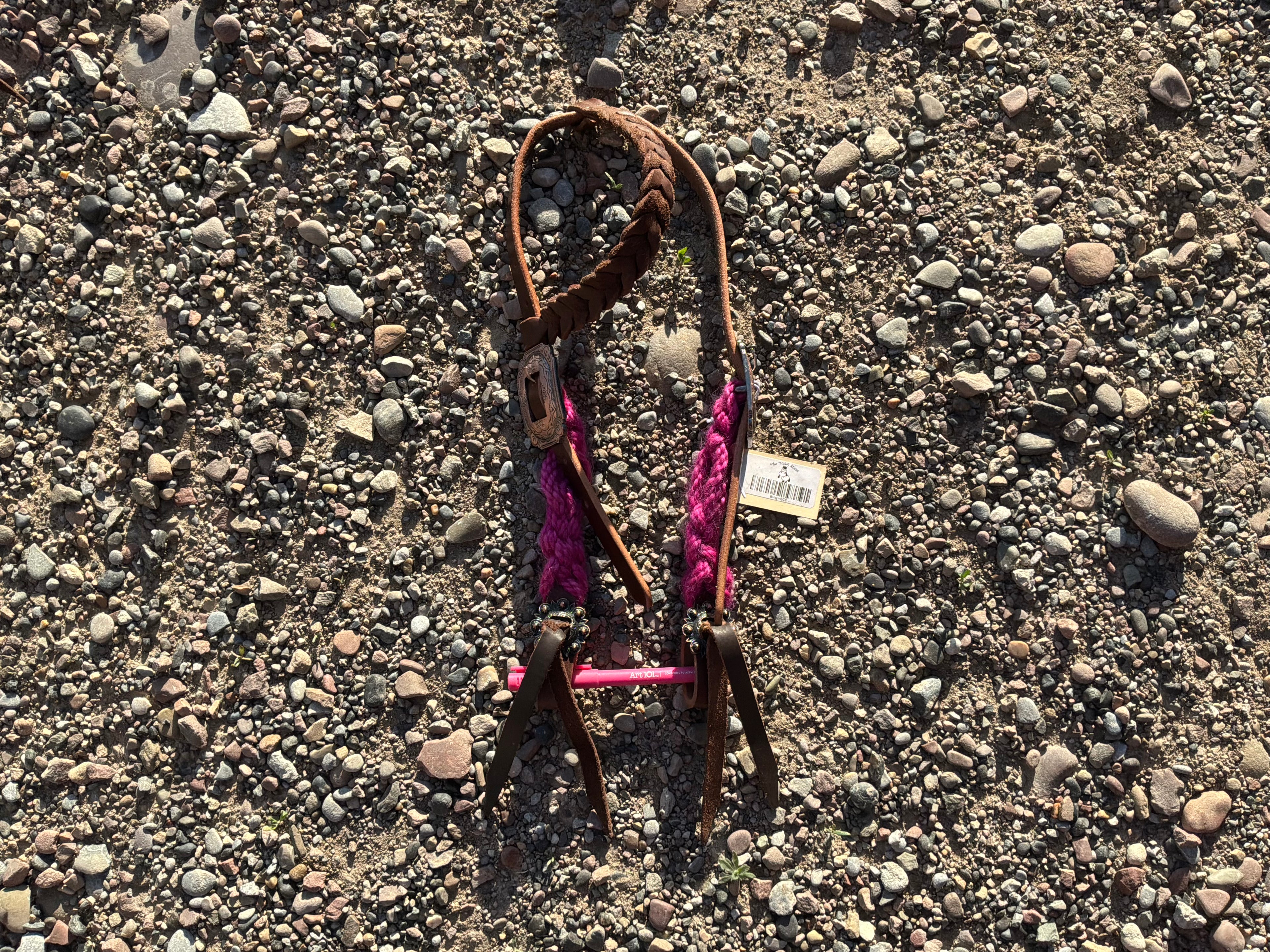 Pink mohair one ear headstall