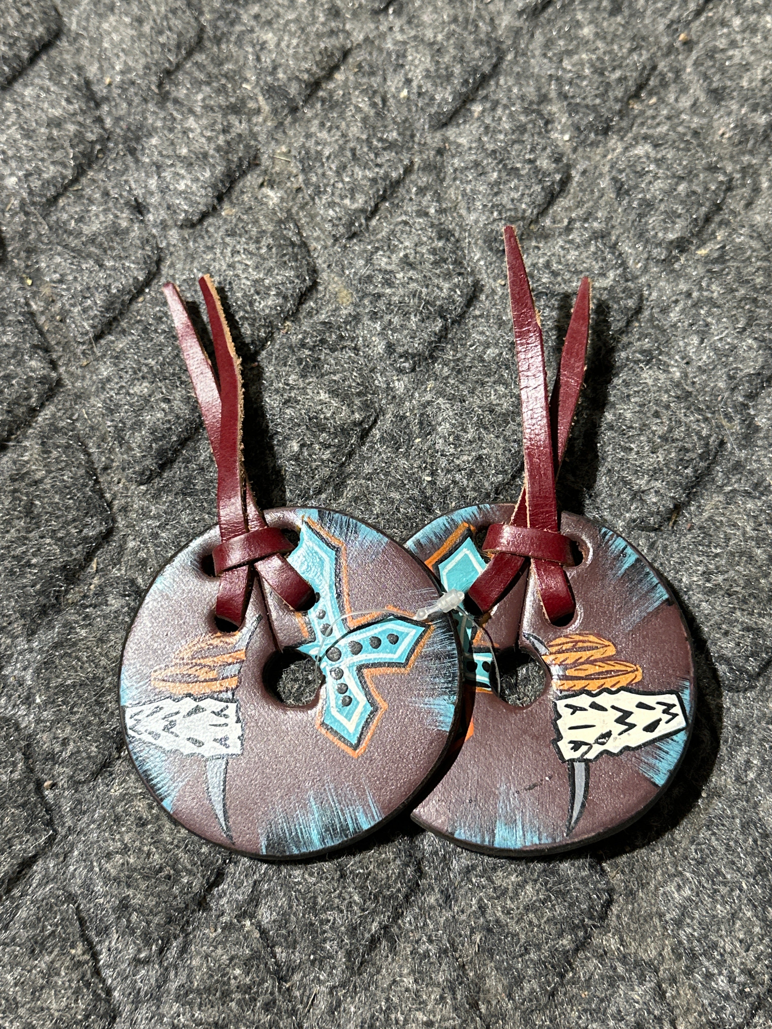 Cross & cow skull leather bit guards