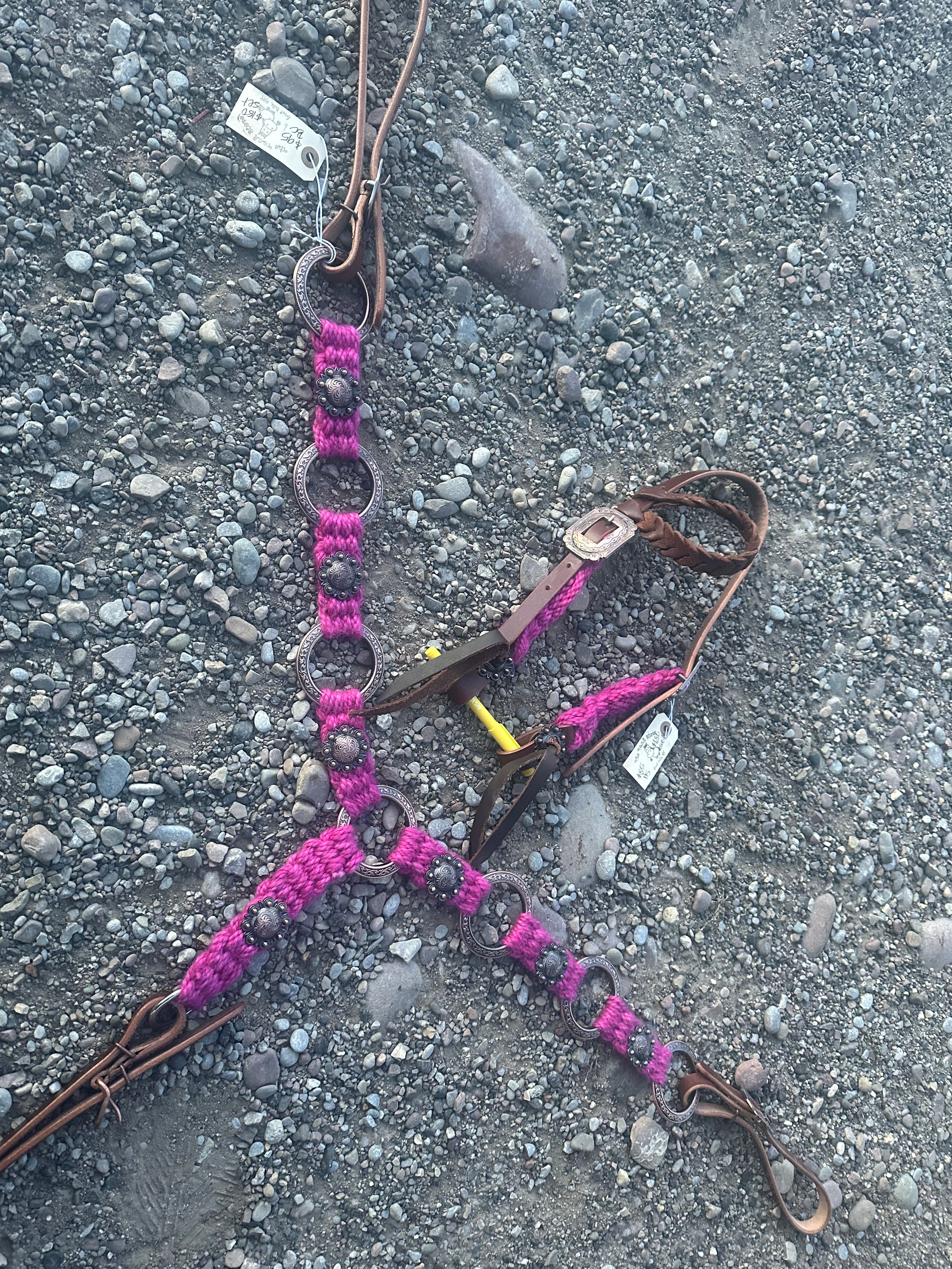 Pink string ring breast collar with matching headstall