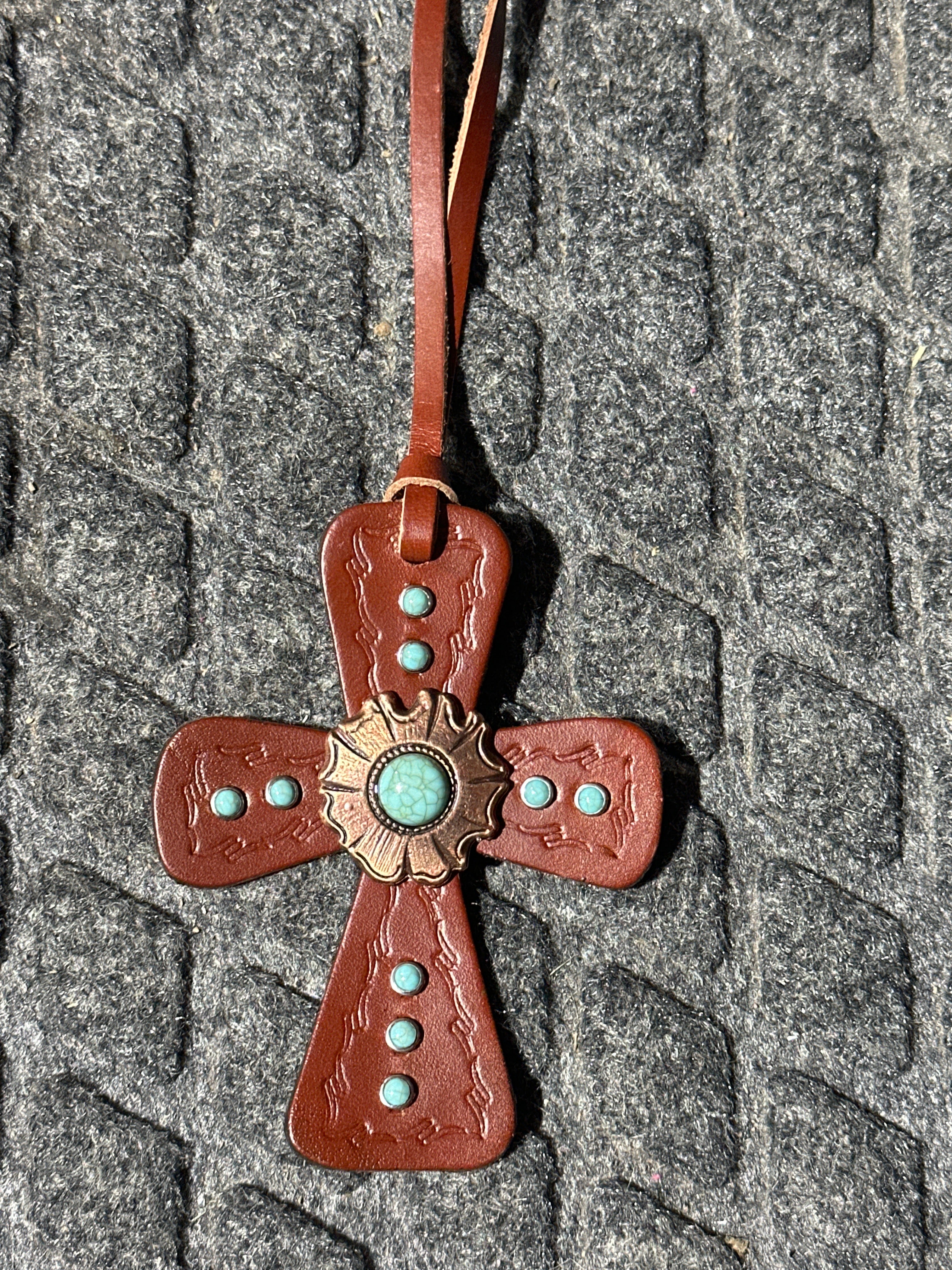 Medium tone cross with turquoise accents