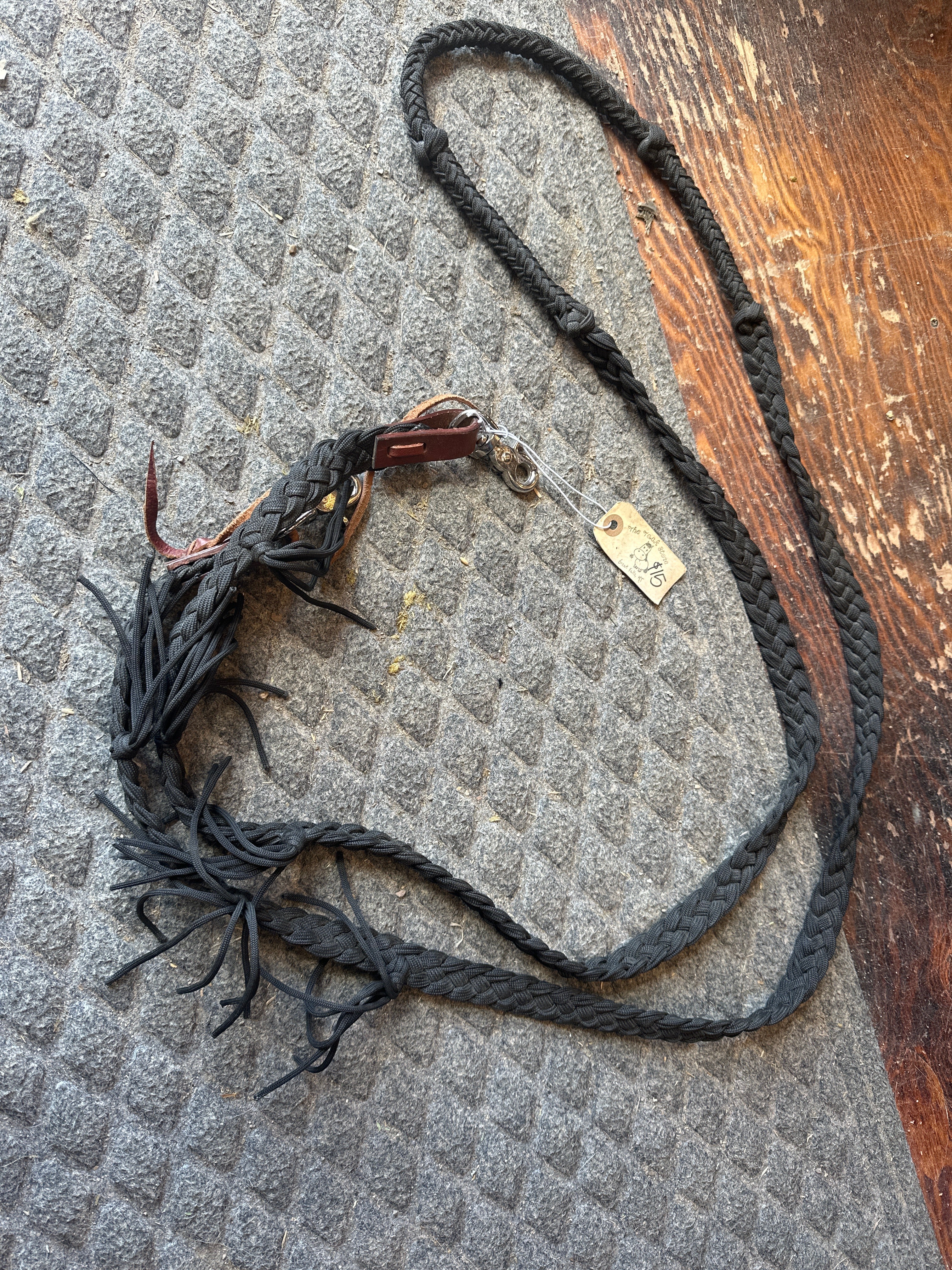 Black braided rope rein with fringe ￼