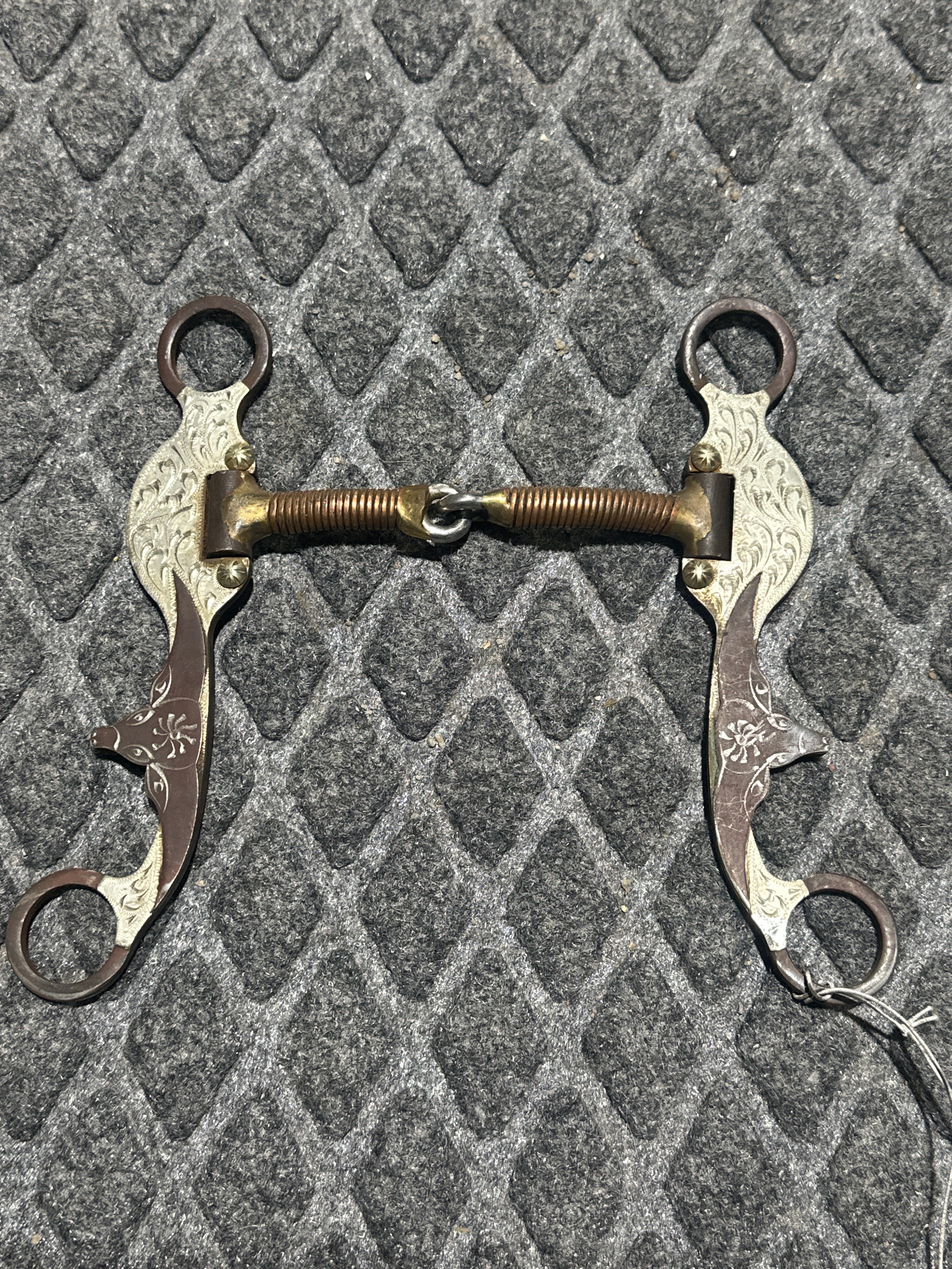 2 pc copper wrapped bit silver overlay shanks with cow head accents