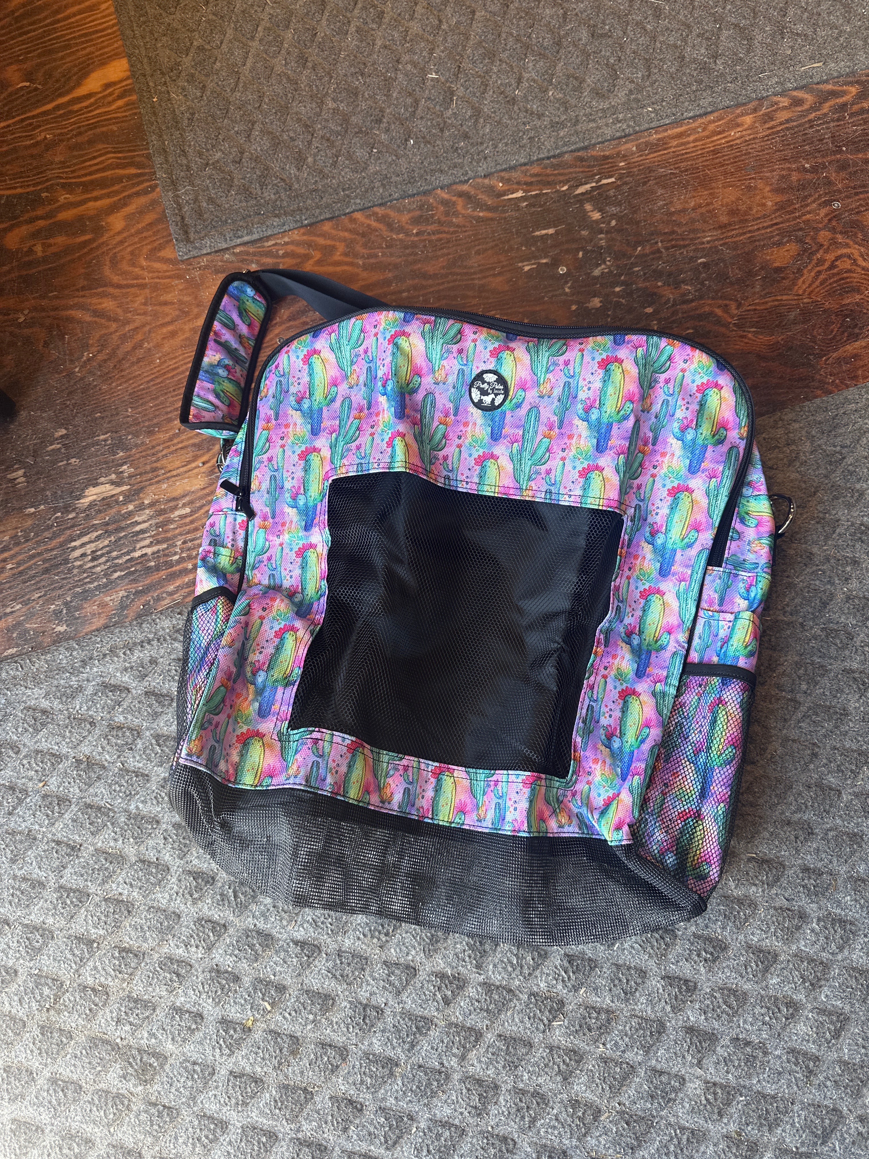 Pretty polos by Jessie neon watercolor cactus boot bag