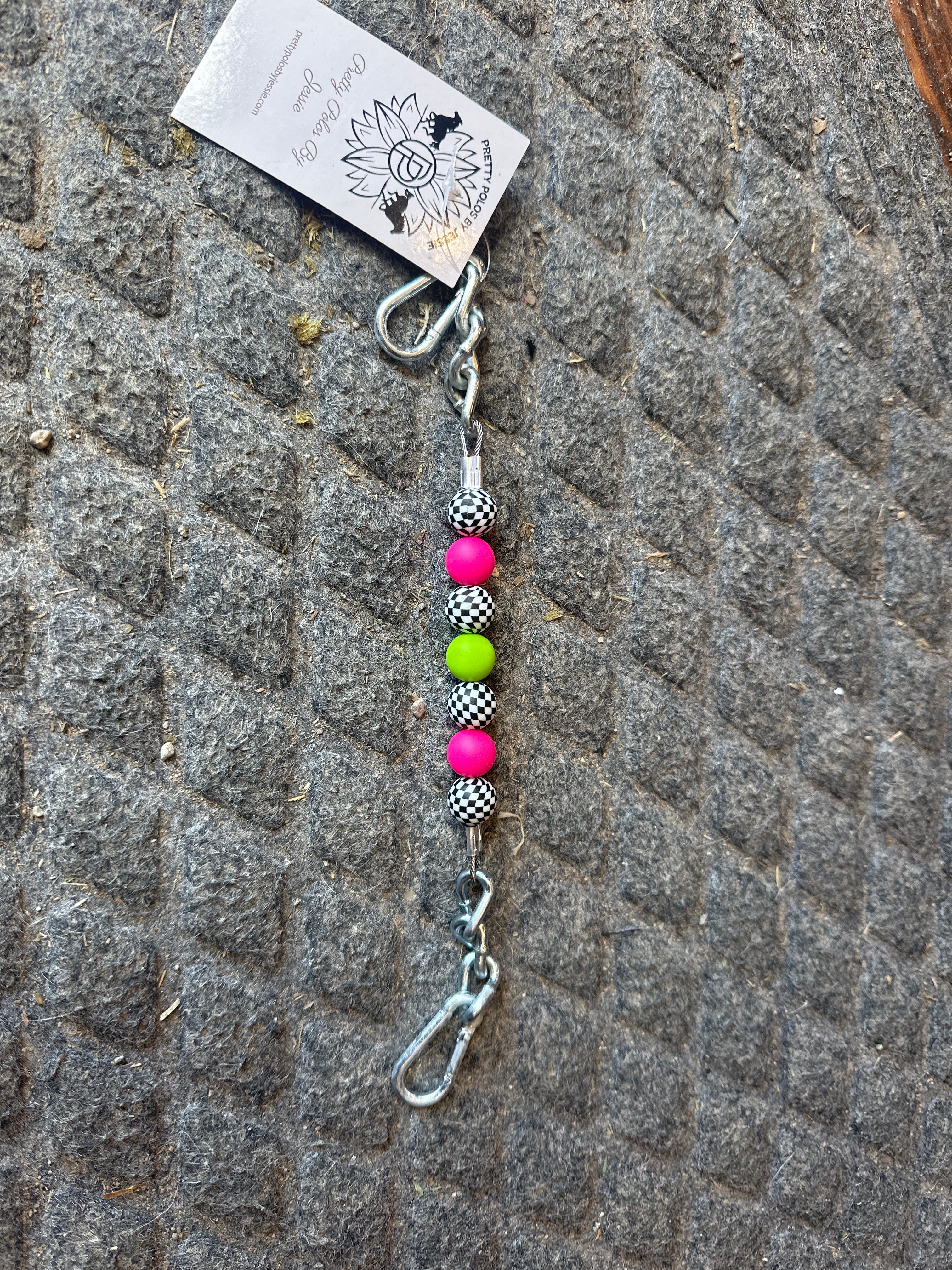 Pretty polos by Jessie, checkered silicone beaded curb strap lime and pink￼