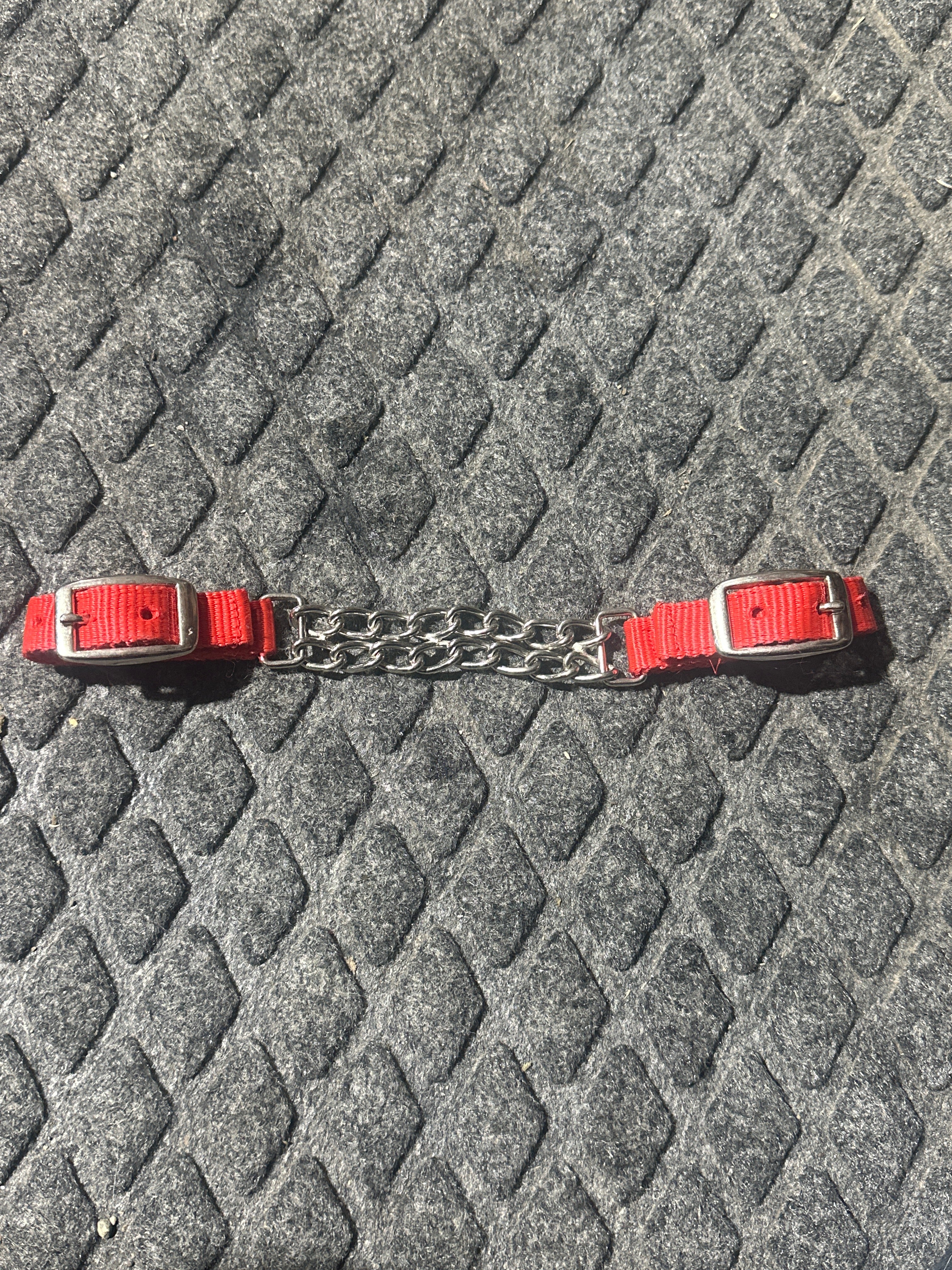 Red nylon chain chin strap
