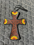 Sunflower cross tie on saddle charm