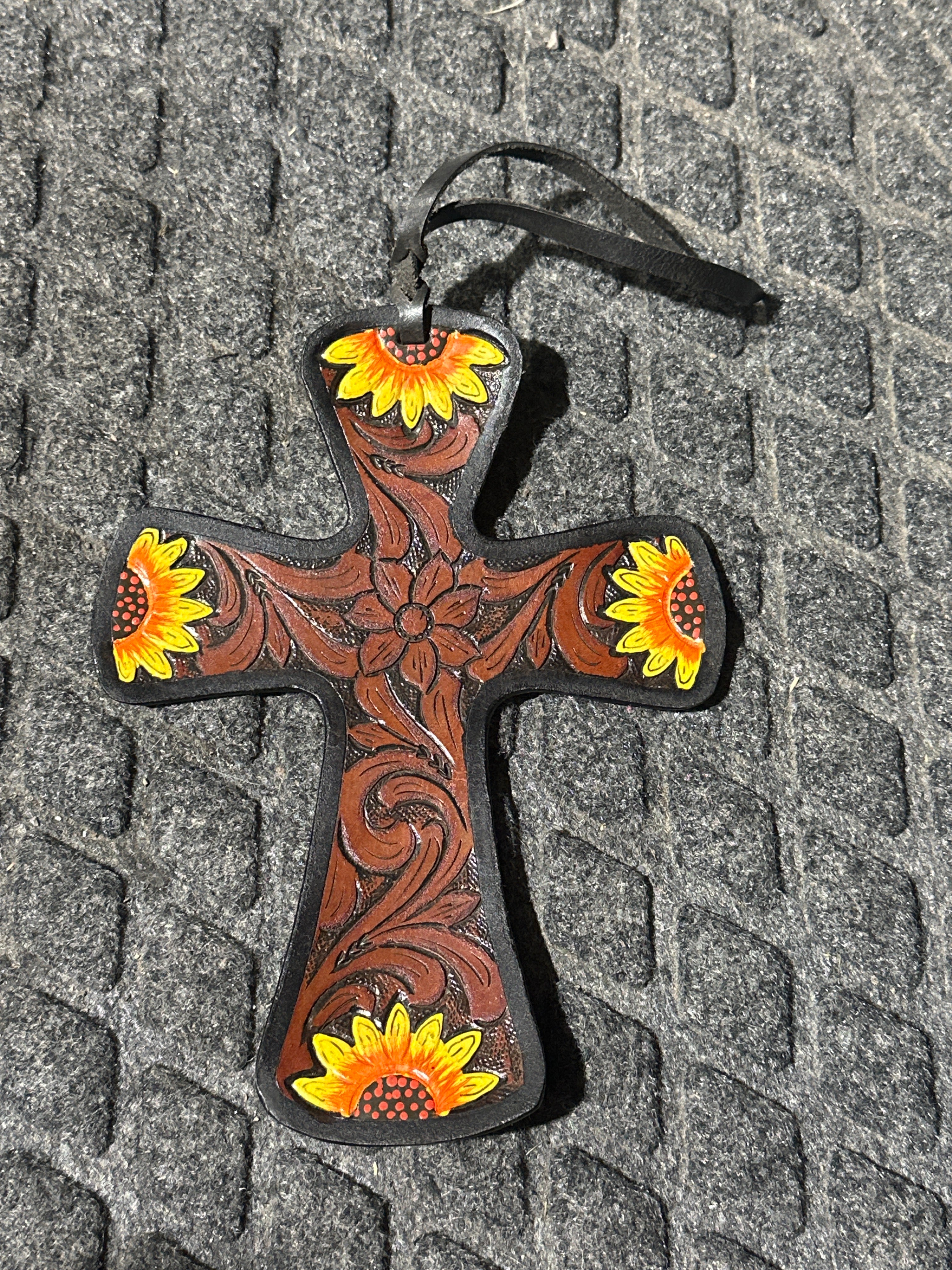 Sunflower cross tie on saddle charm