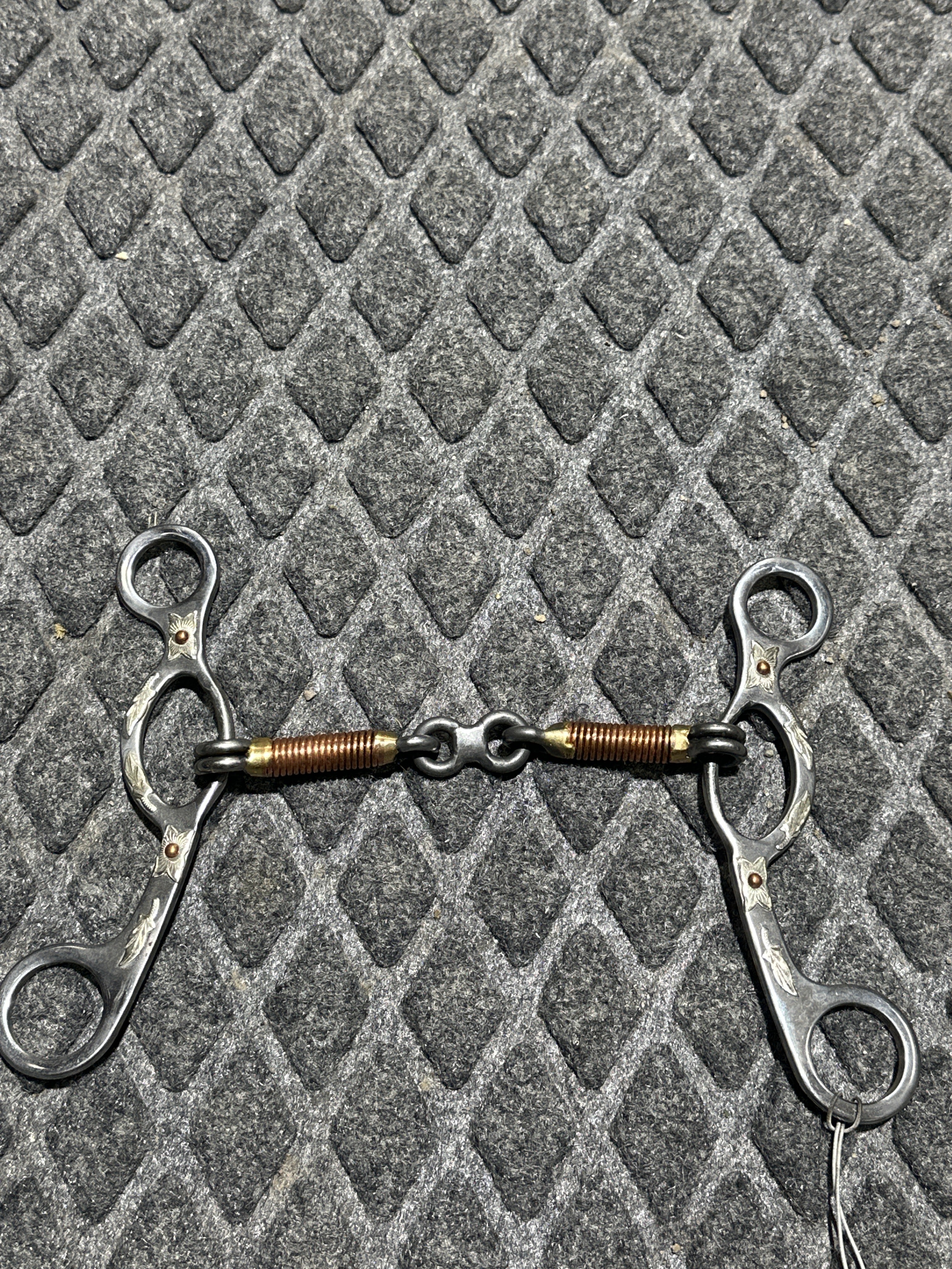 3 pc copper wrapped sliding gag bit with floral silver accent shanks