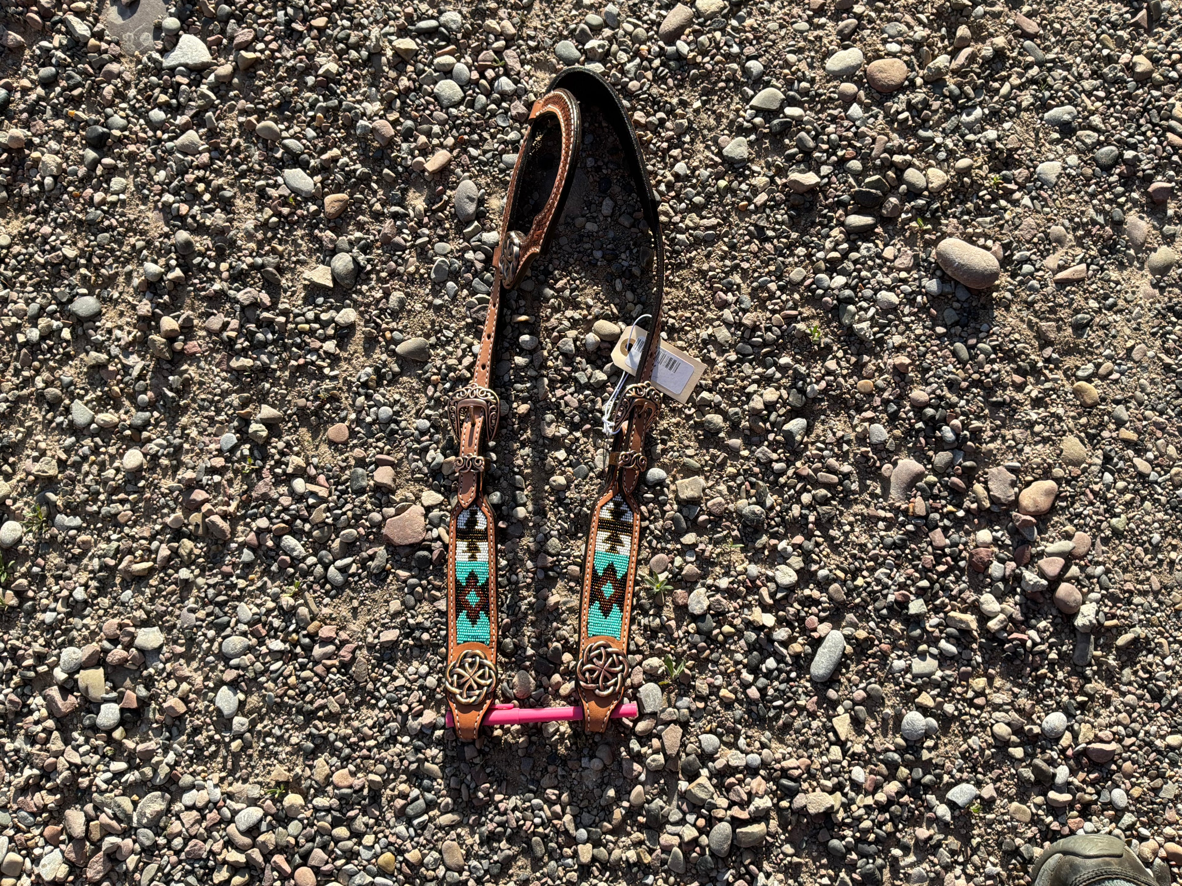 Light oil one ear headstall with beaded cheeks