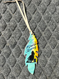 Finish strong barrel racer tie on saddle feather