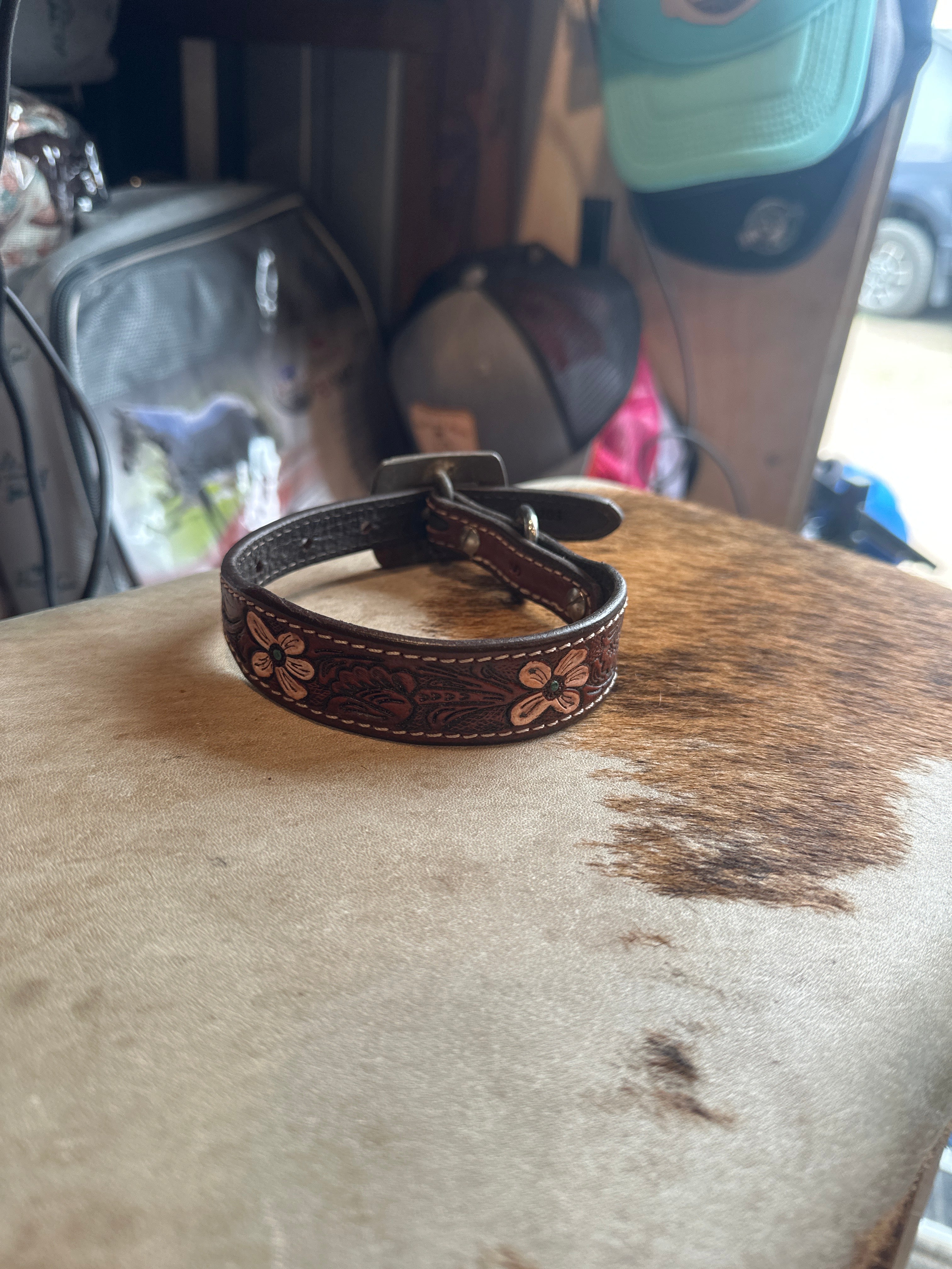 Designer leather dog collar small