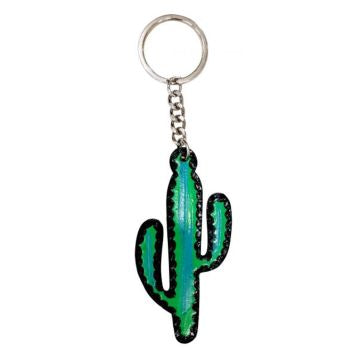 2-1/2" H x 2-1/2" W Cut-Out leather Cactus keychain
