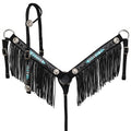 Bl as go & turquoise nylon with fringe headstall & breast collar set