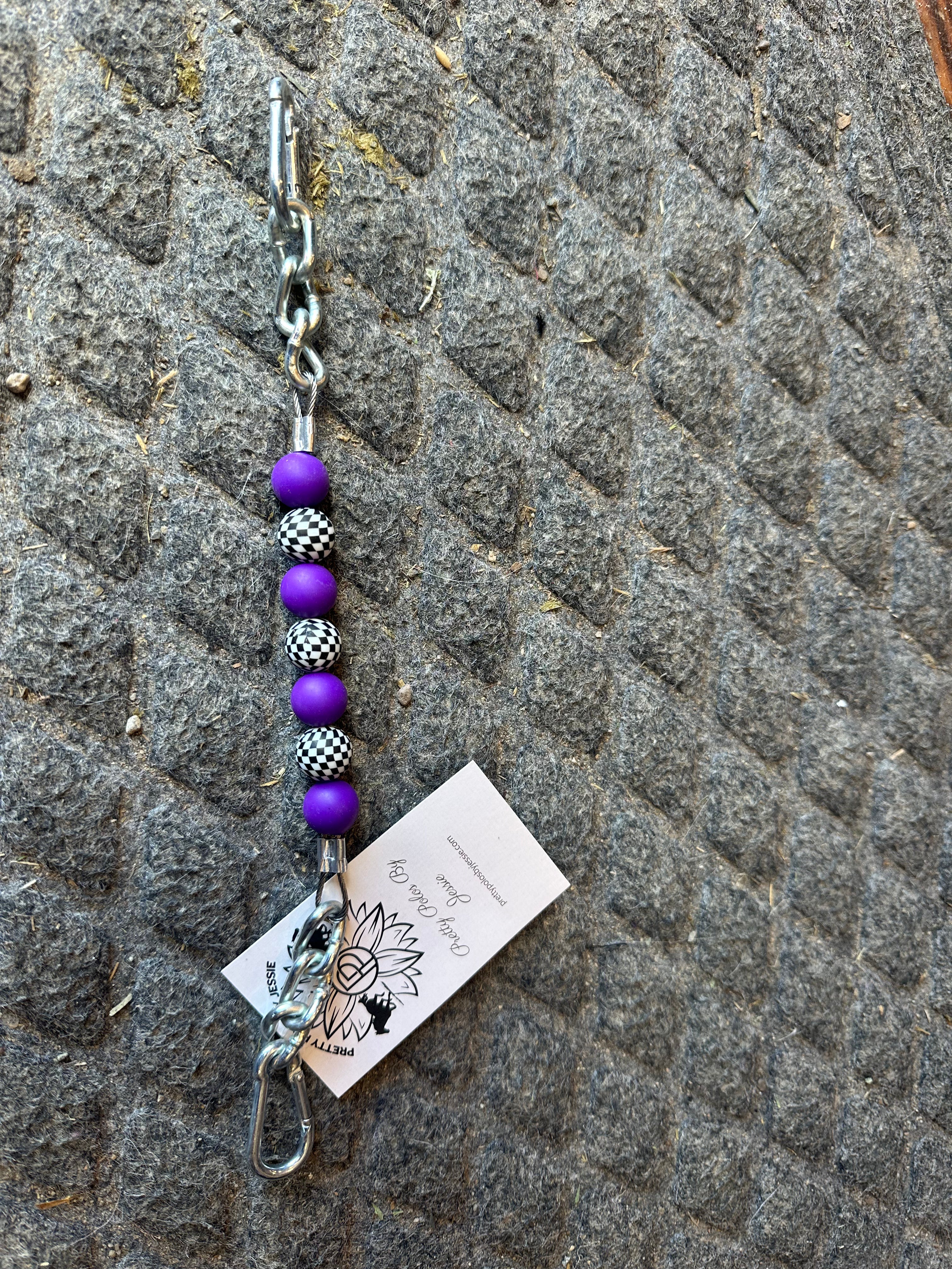 Pretty polos by Jessie, checkered silicone beaded curb strap purple checkered ￼