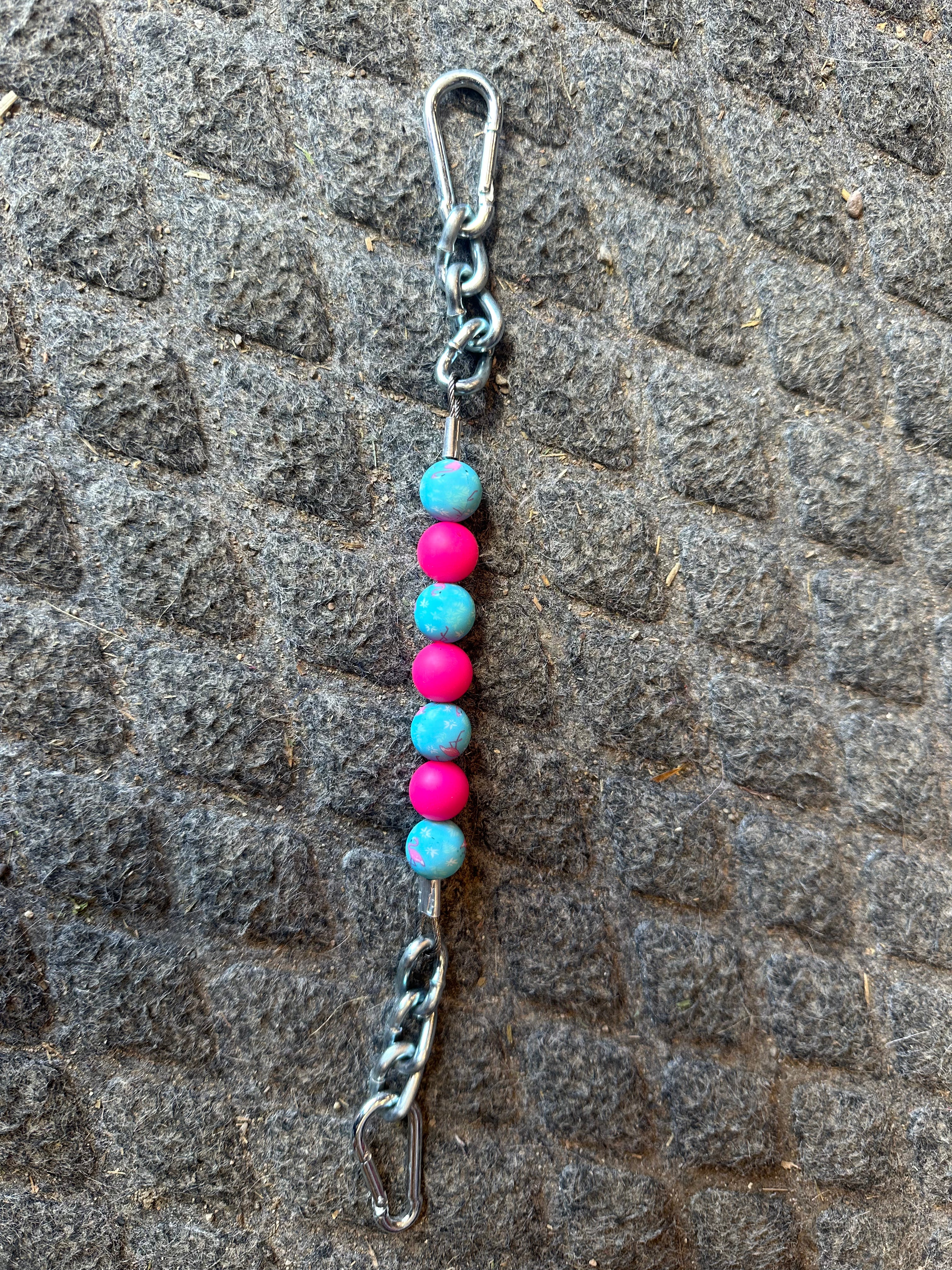 Pretty polos by Jessie, pink flamingos silicone beaded curb strap￼