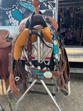 Heart k custom leather rocket donkey halter Montana made