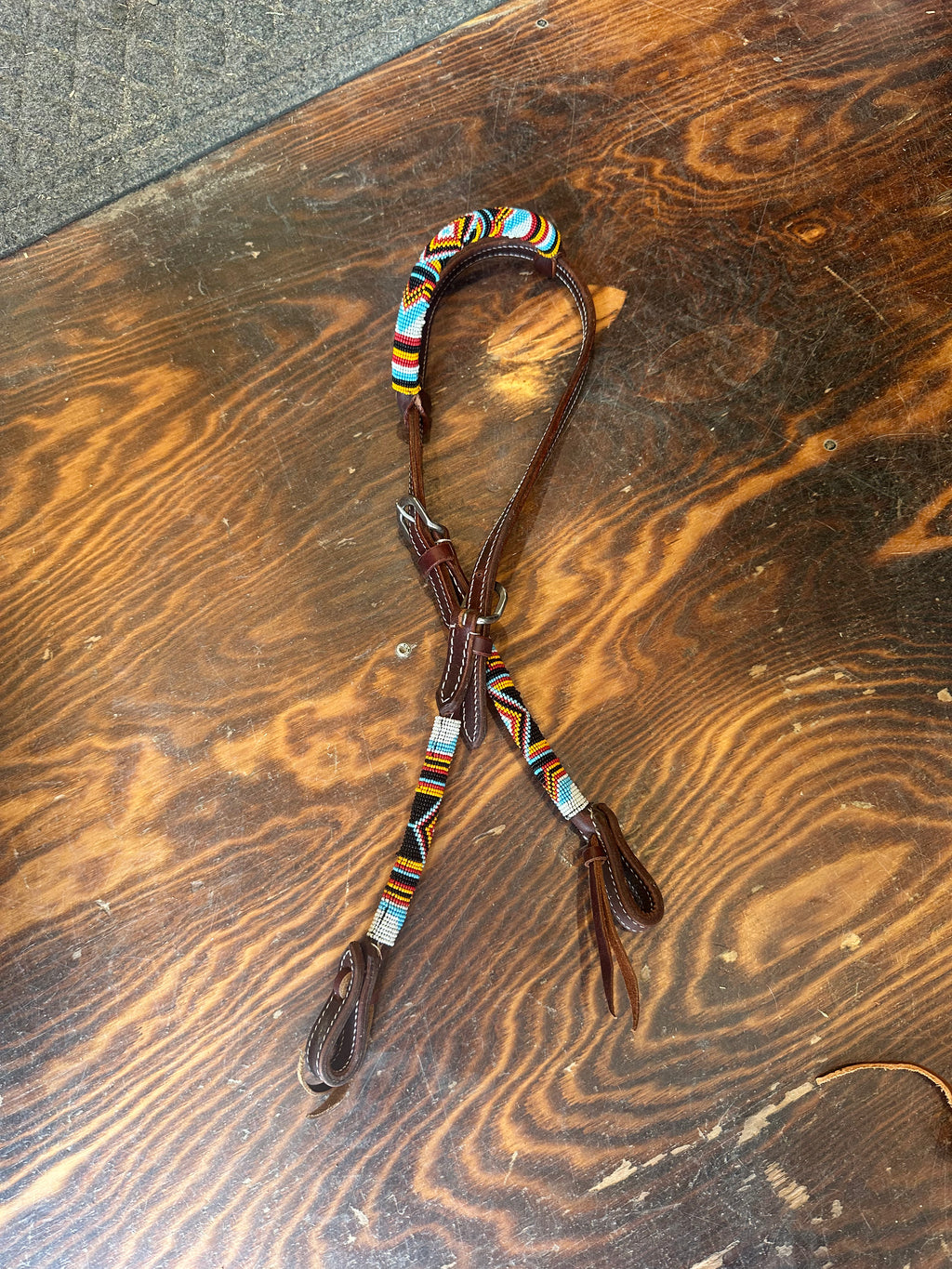 Beaded one ear leather headstall