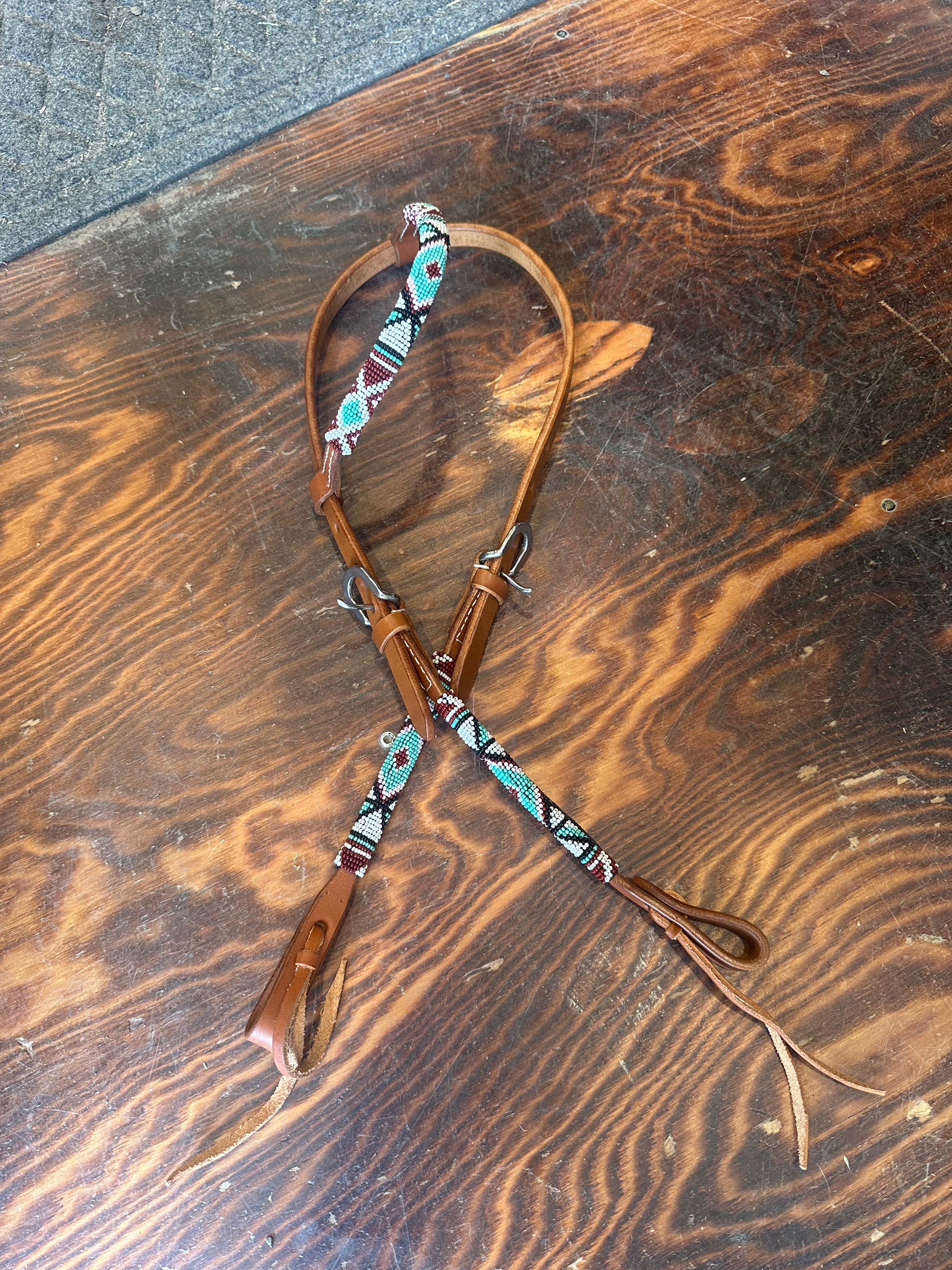 Beaded one ear leather headstall