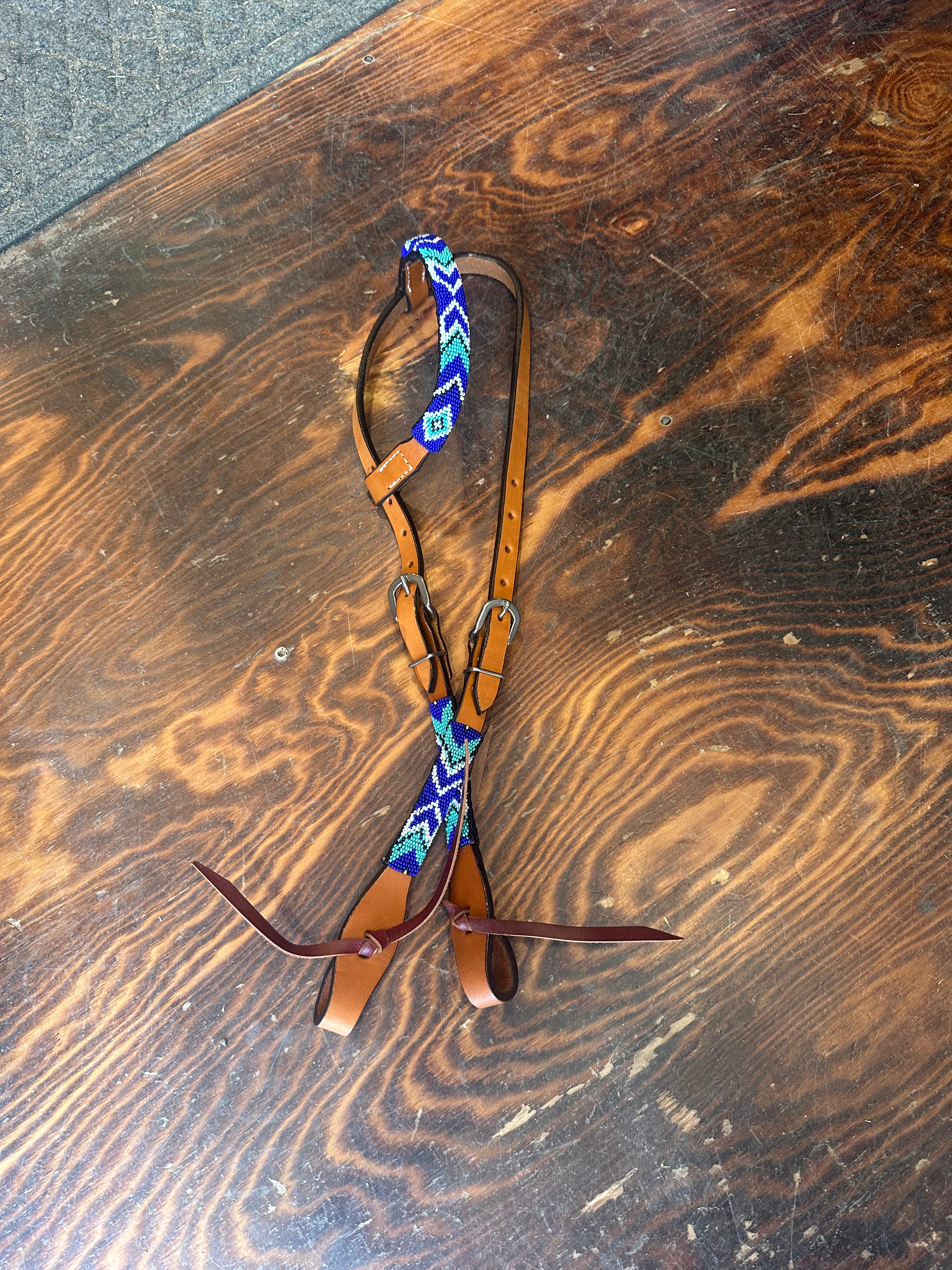 Beaded one ear leather headstall