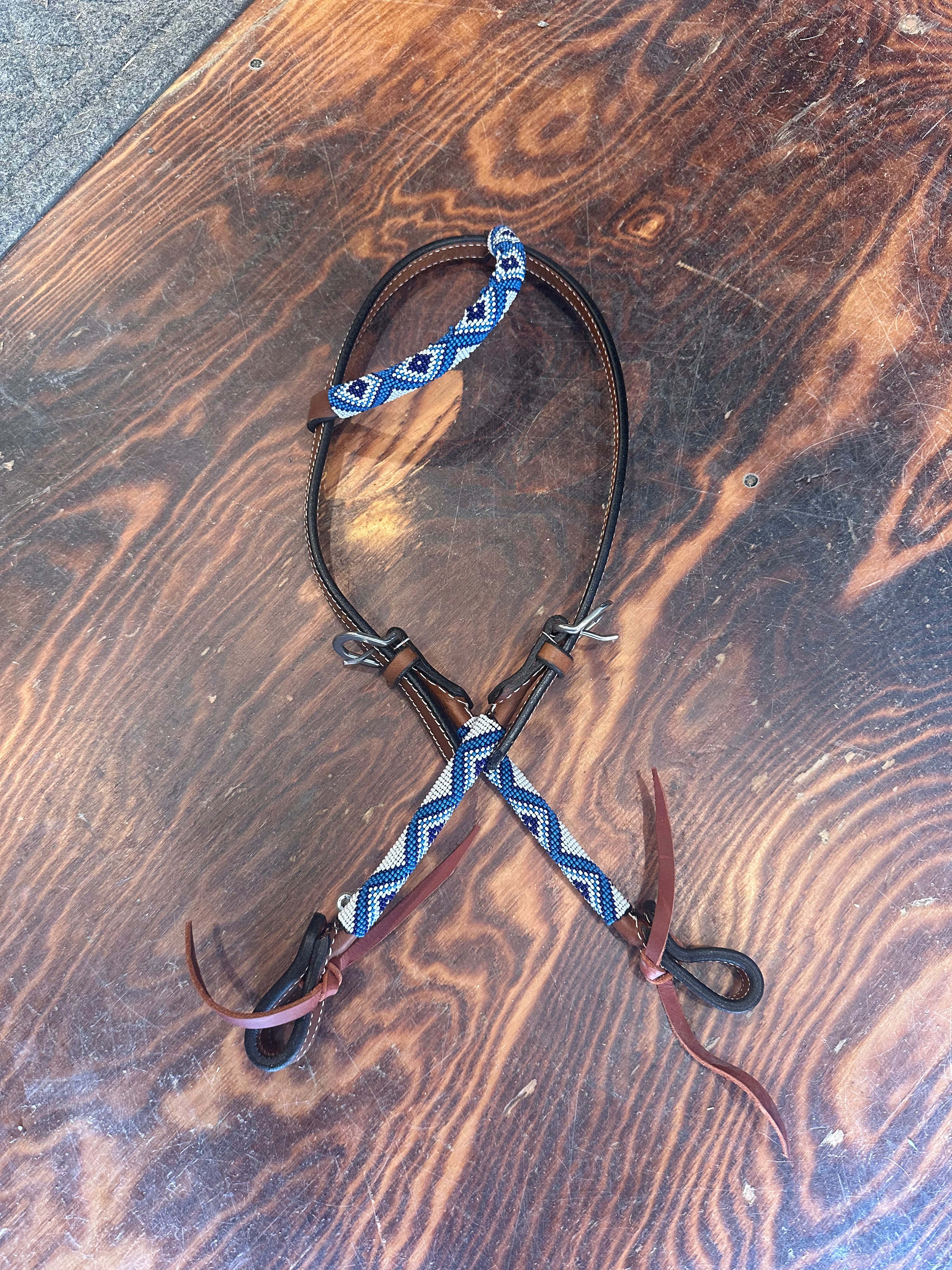 Beaded one ear leather headstall