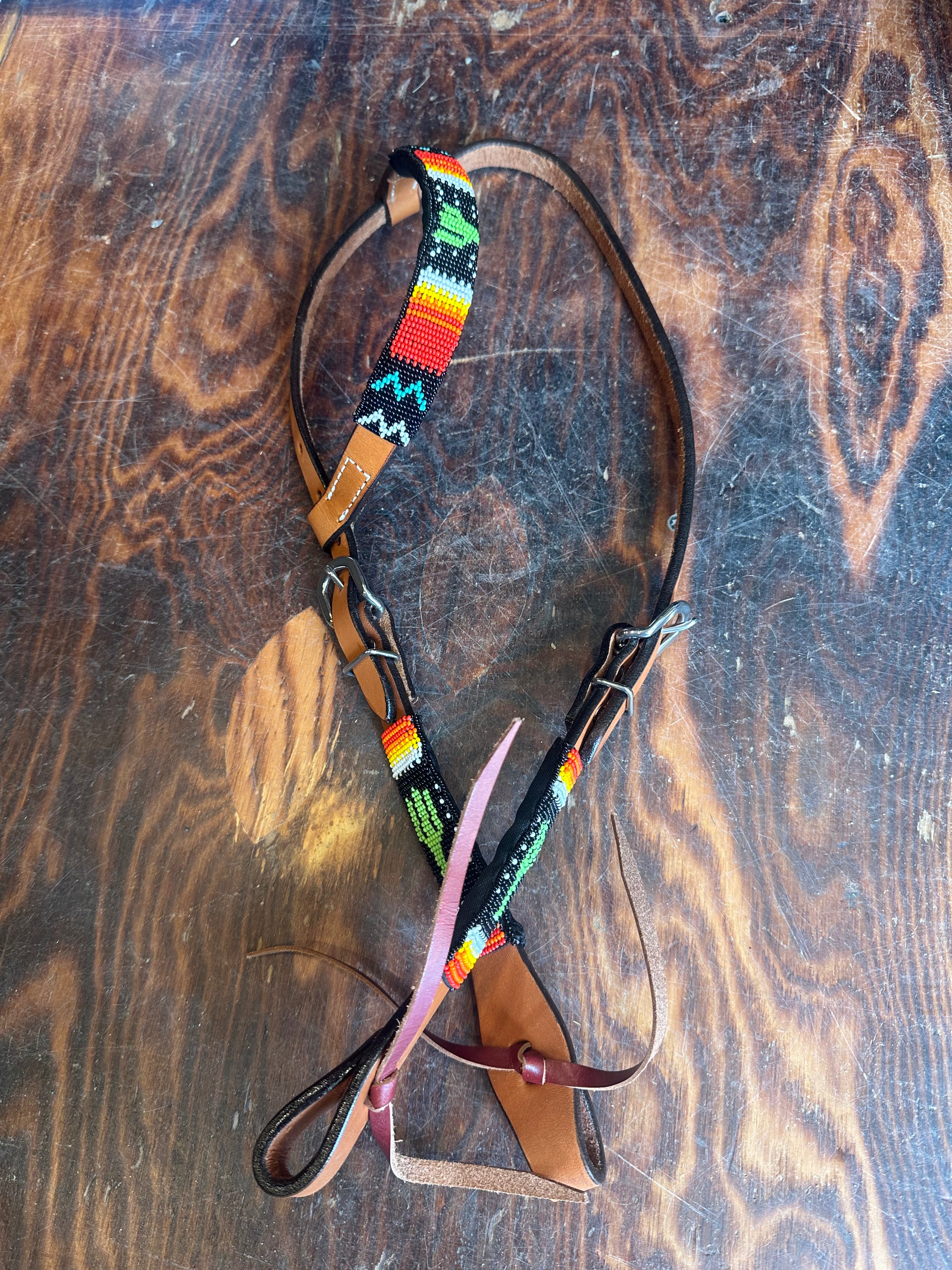 Beaded one ear leather headstall