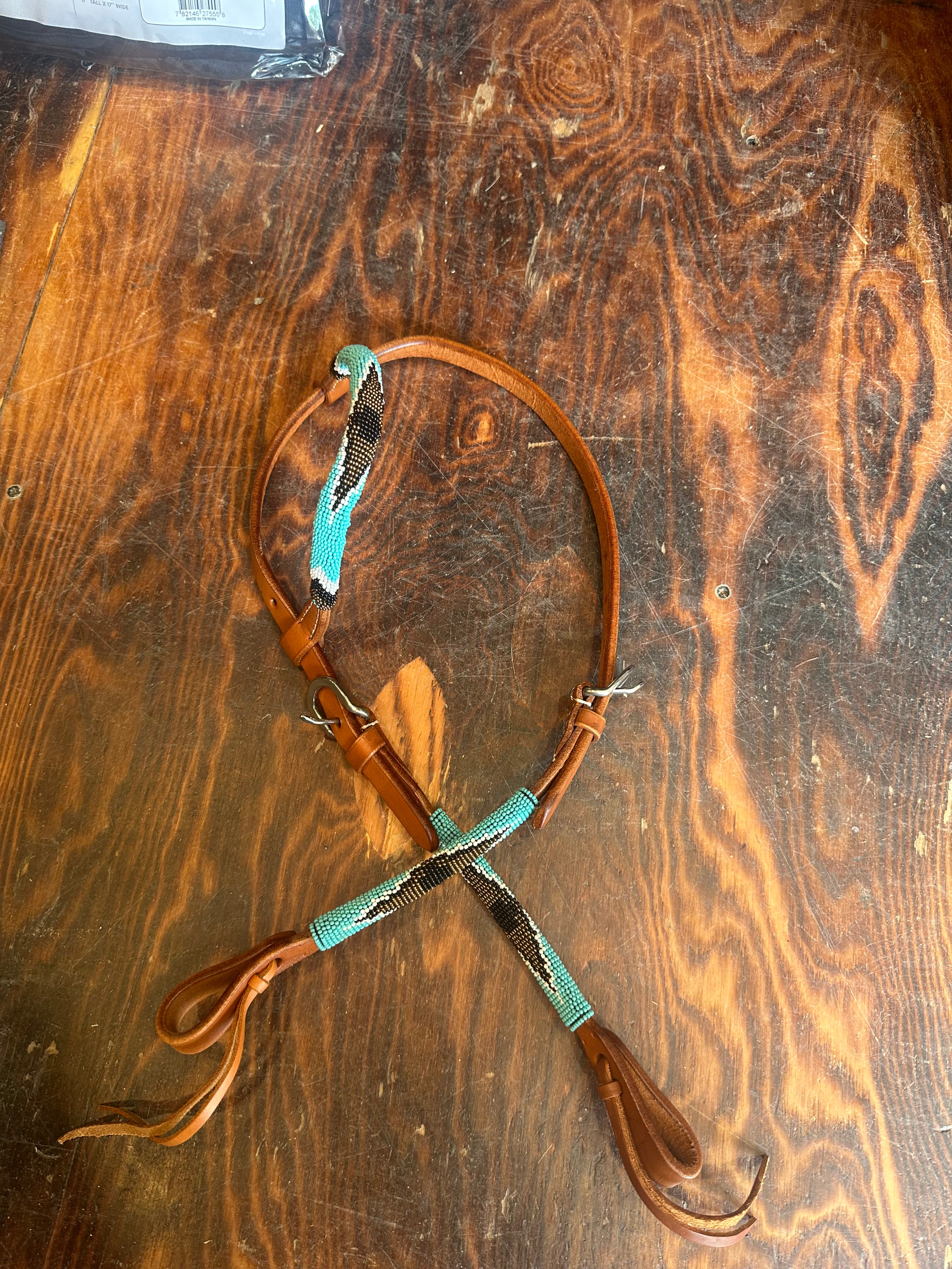 Beaded one ear leather headstall