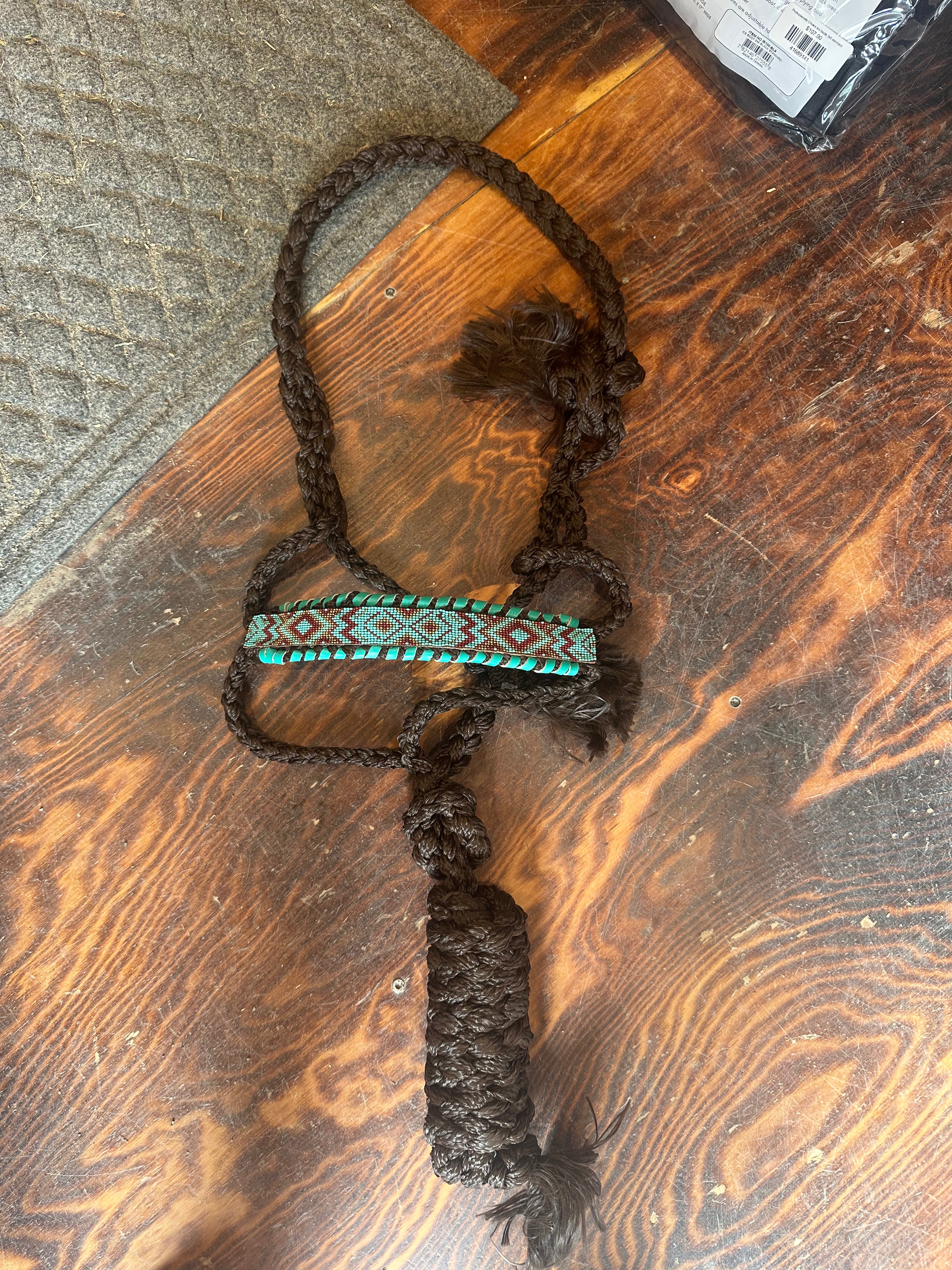 Designer mule tape halter with lead rope