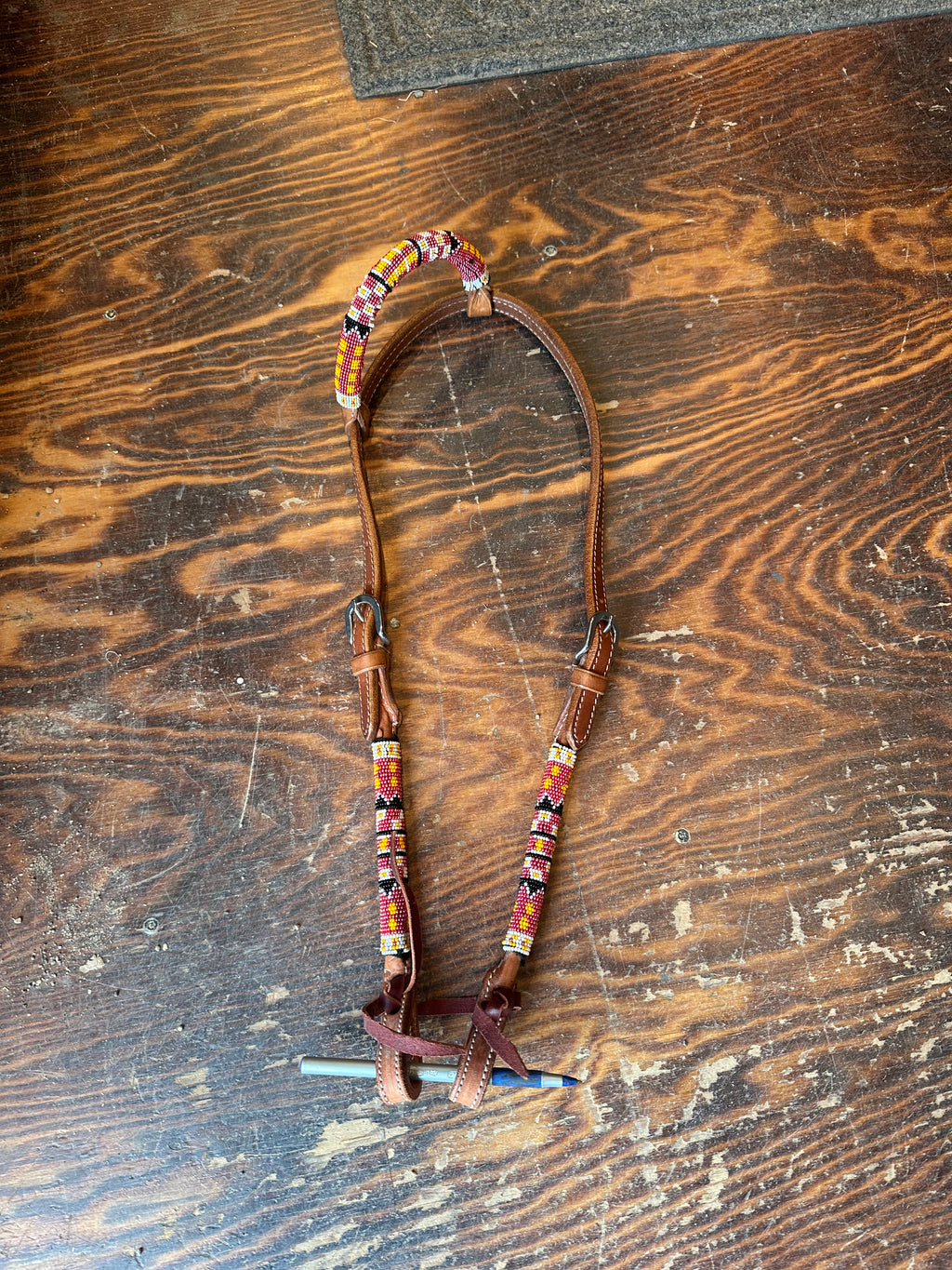 Beaded one ear leather Headstall