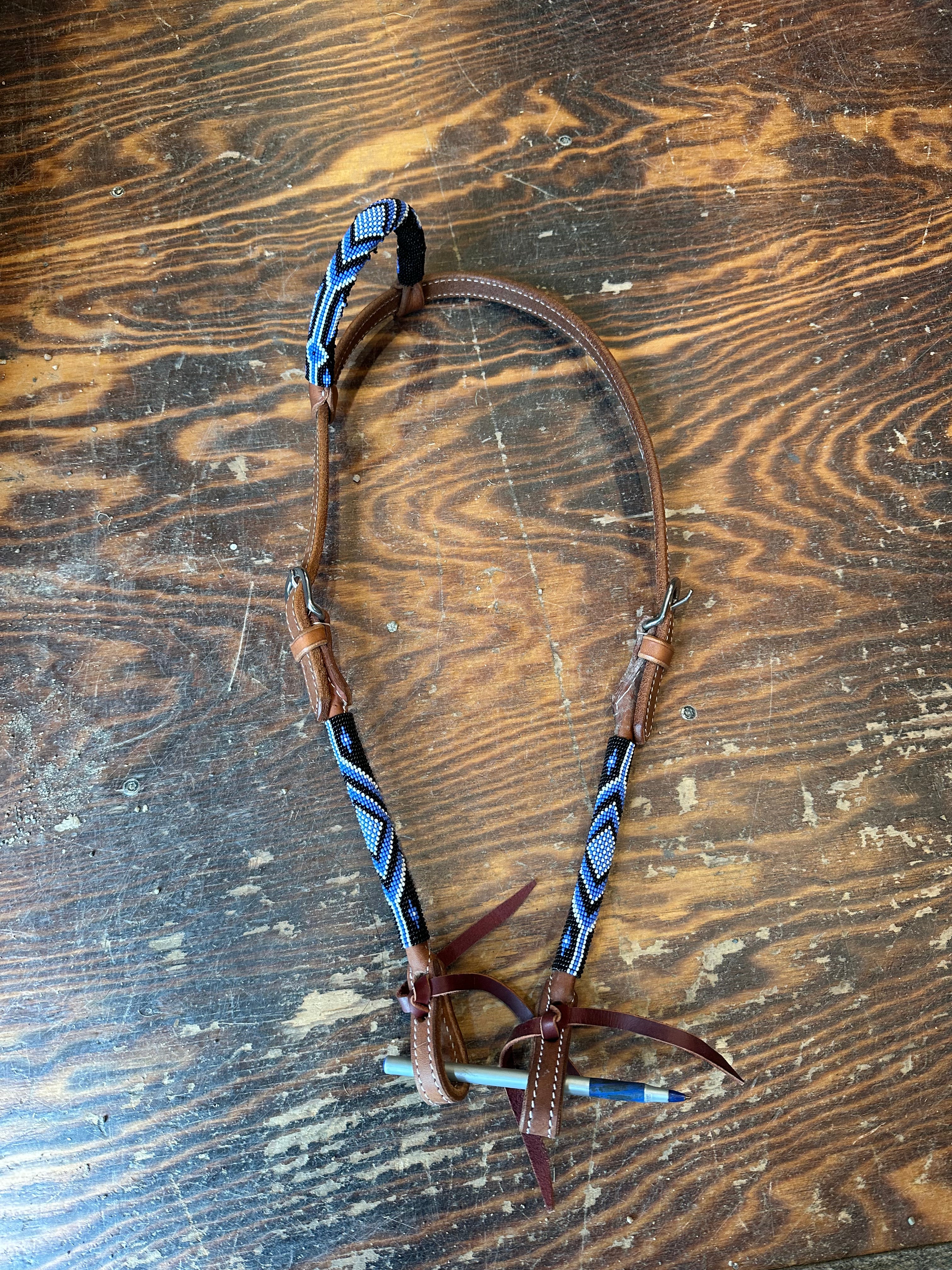 Beaded one ear leather Headstall