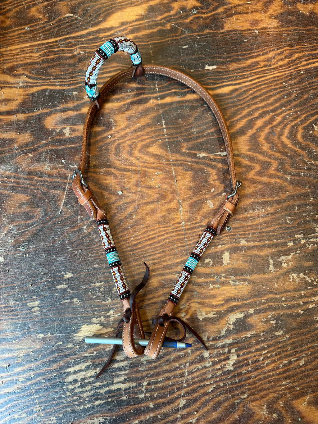 Beaded one ear leather Headstall