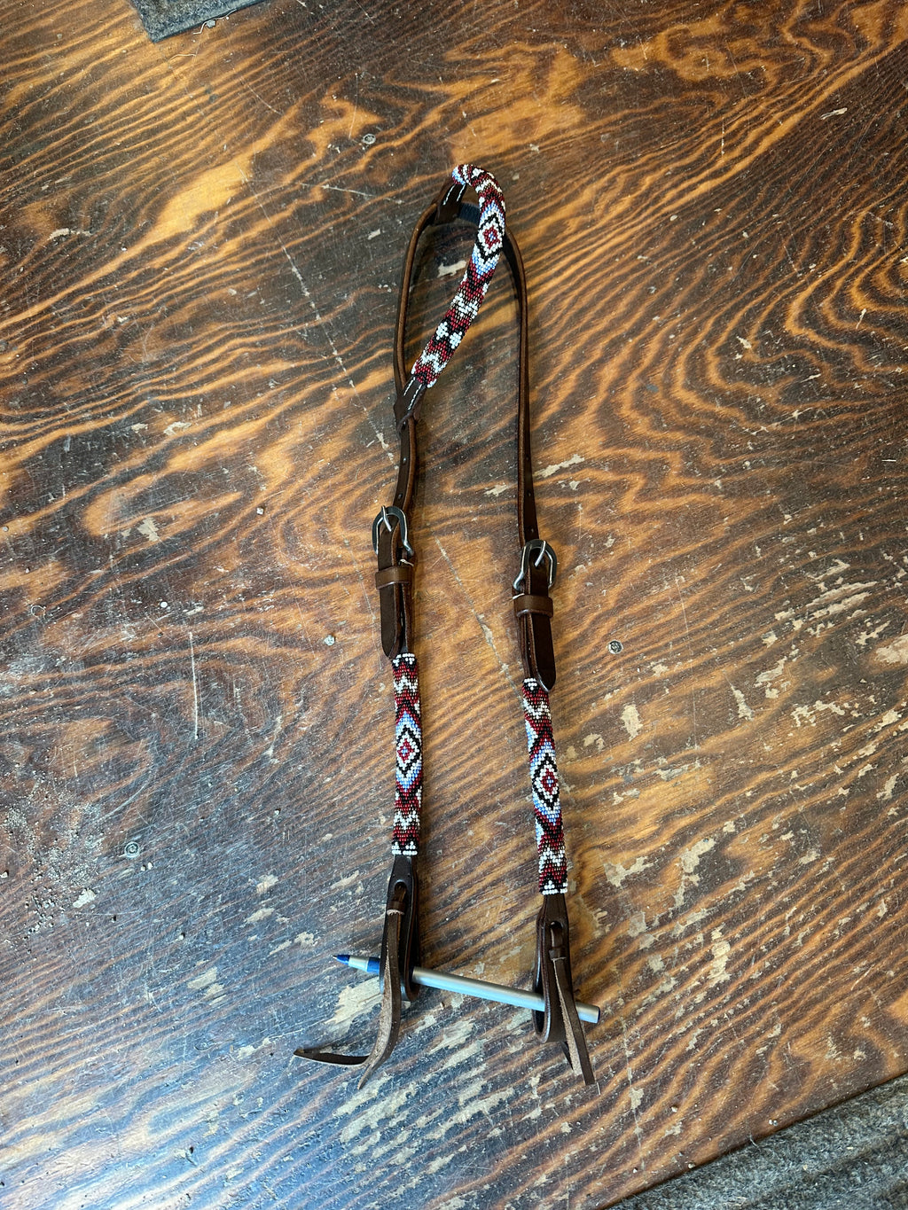 Beaded one ear leather Headstall