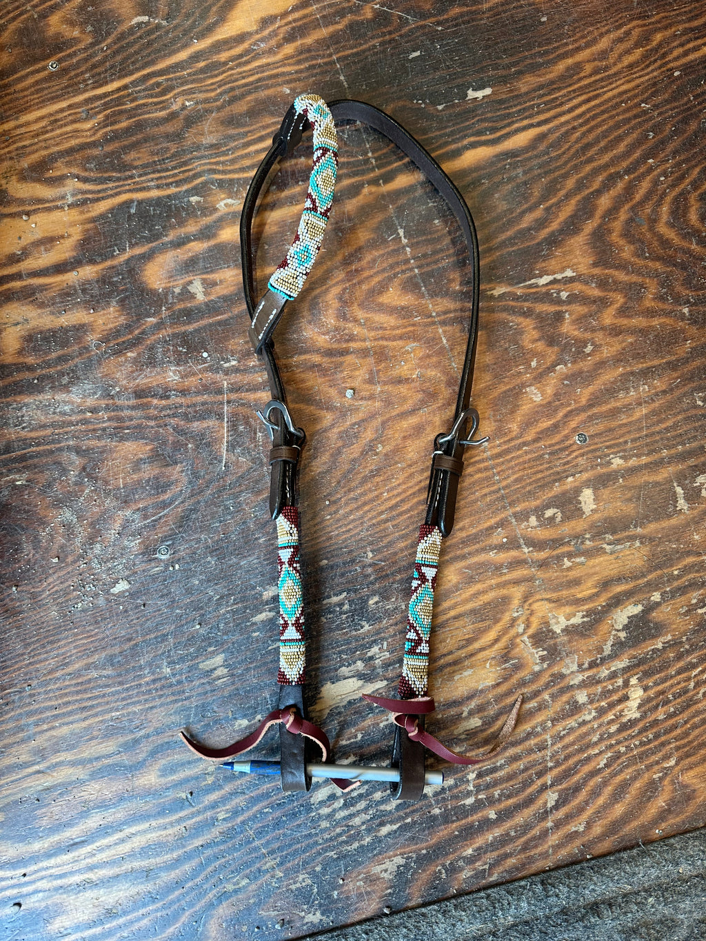 Beaded one ear leather Headstall