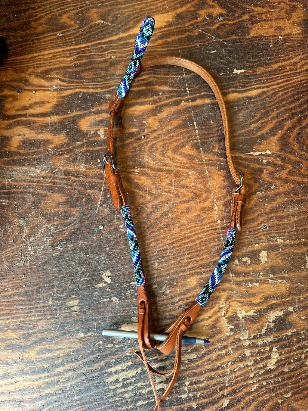 Beaded one ear leather Headstall