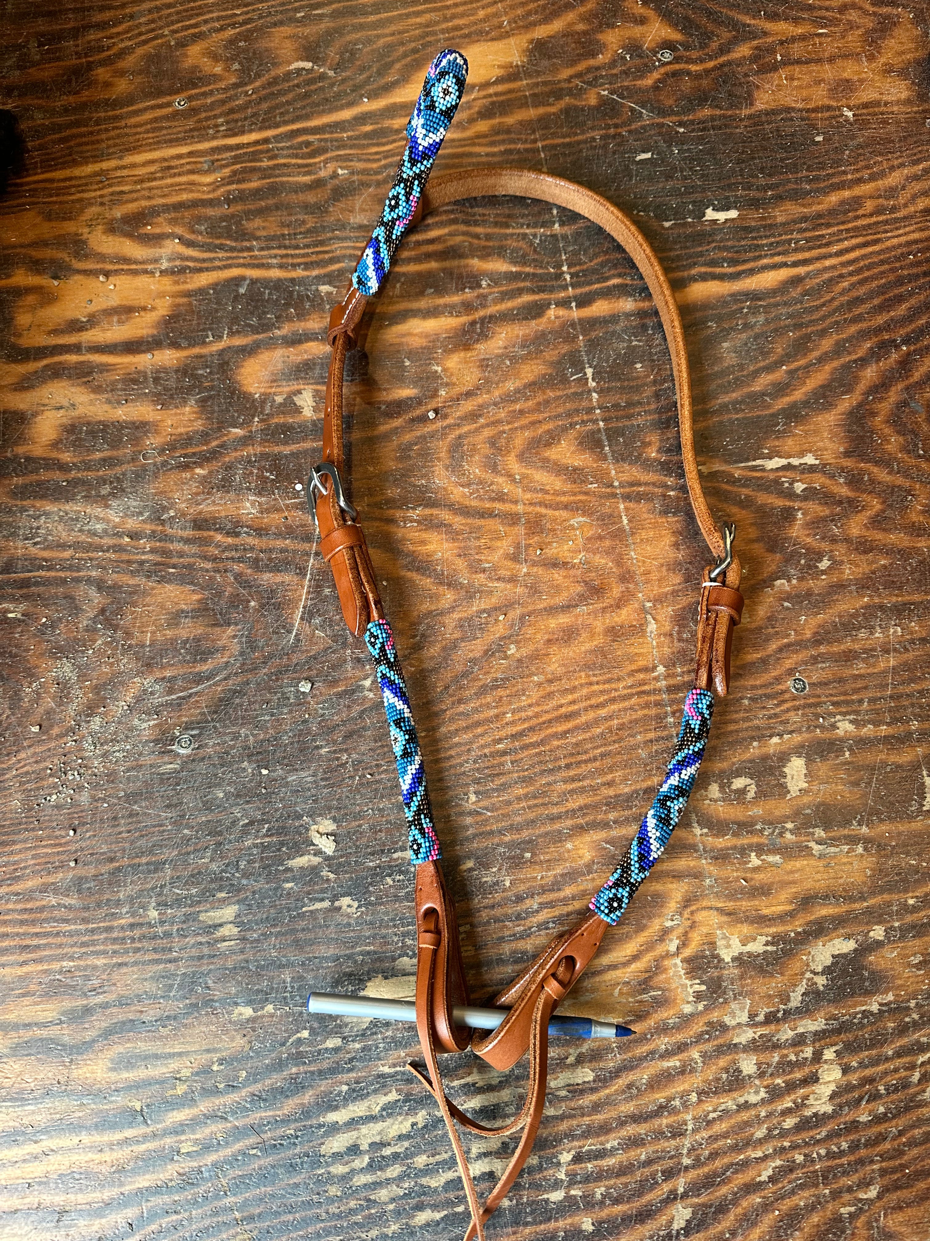 Beaded one ear leather Headstall
