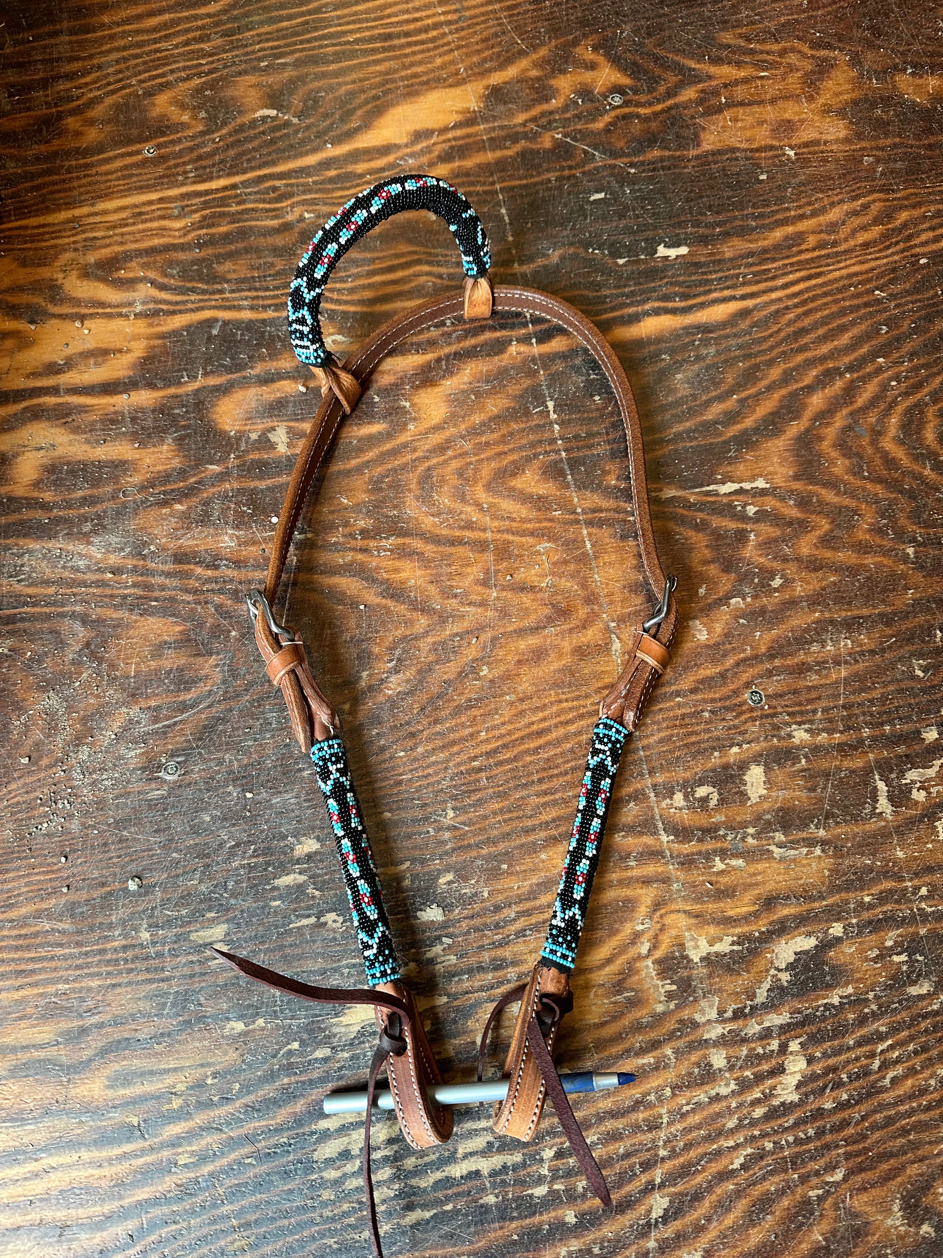 Beaded one ear leather Headstall